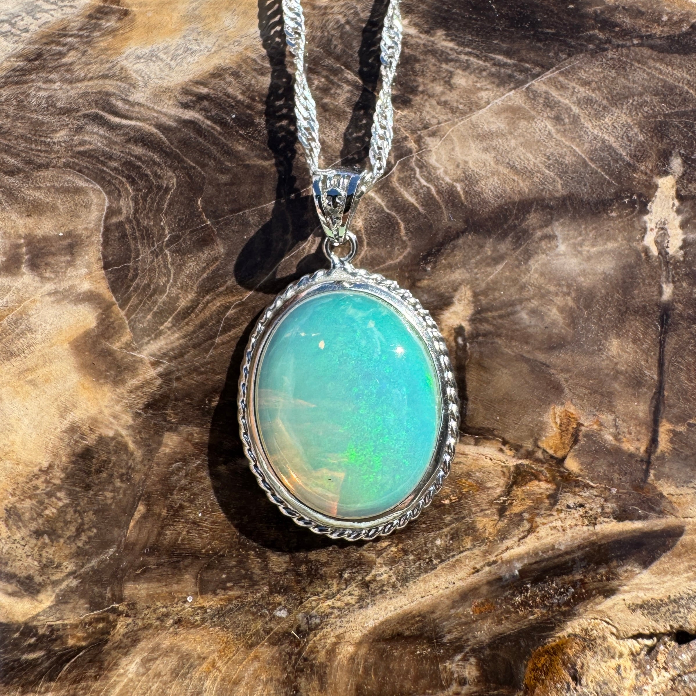 3.7ct Coober Pedy Opal Pendant Necklace ~ 'Coffin Bay Calm' | 925 Sterling Silver | Solid Australian Opal