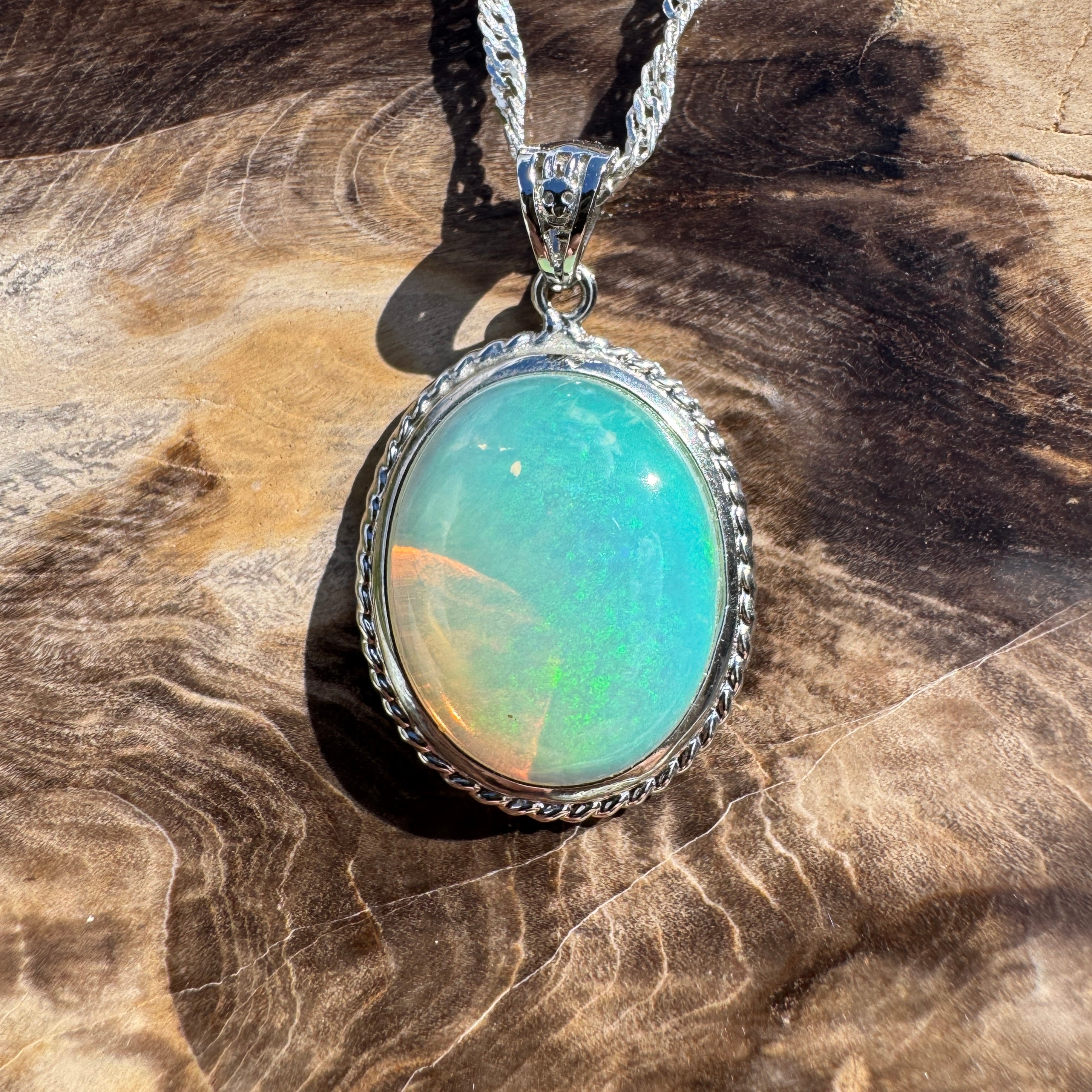 3.7ct Coober Pedy Opal Pendant Necklace ~ 'Coffin Bay Calm' | 925 Sterling Silver | Solid Australian Opal