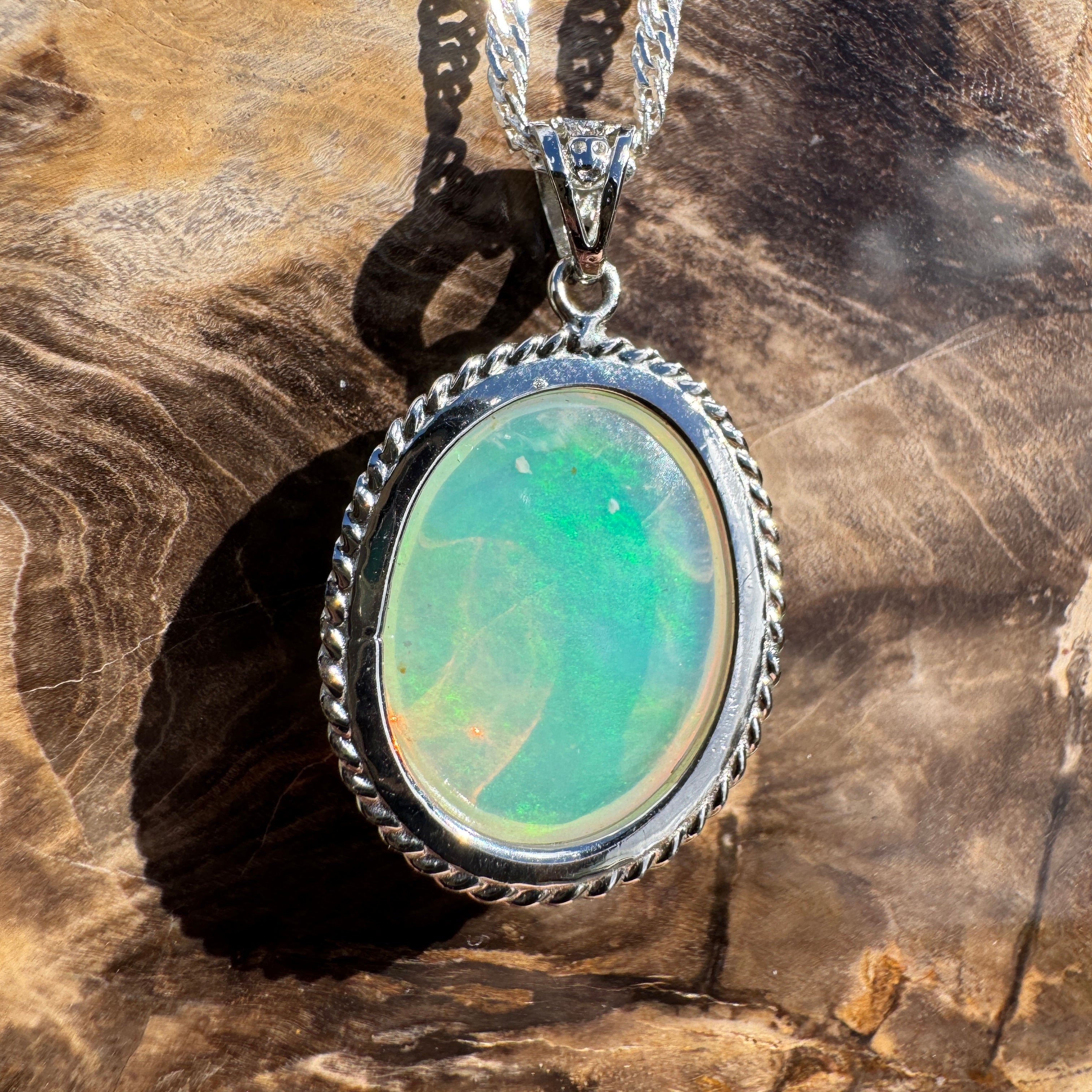 3.7ct Coober Pedy Opal Pendant Necklace ~ 'Coffin Bay Calm' | 925 Sterling Silver | Solid Australian Opal
