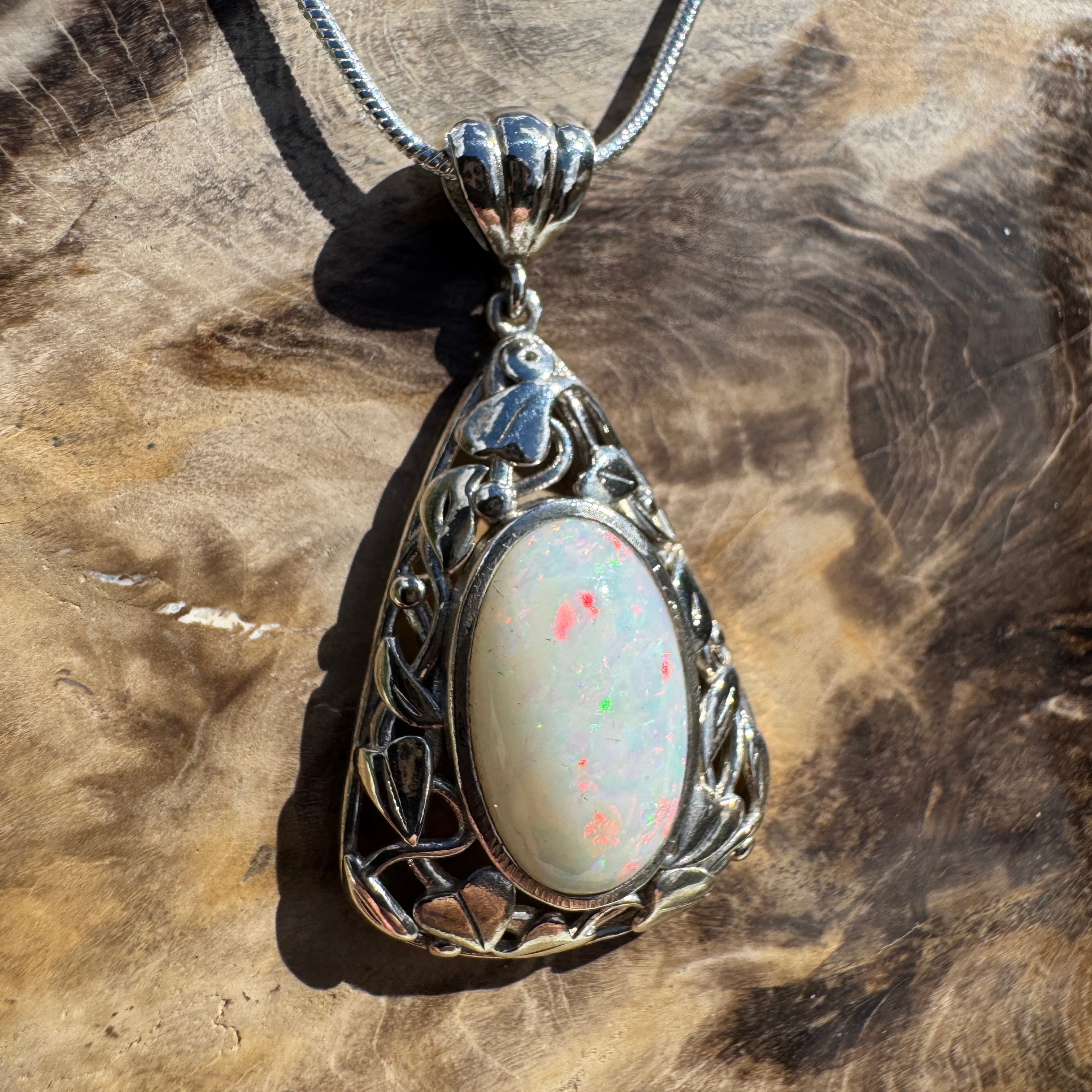 2.9ct Coober Pedy Opal Pendant Necklace ~ 'Coral Coast Fire' | 925 Sterling Silver | Solid Australian Opal