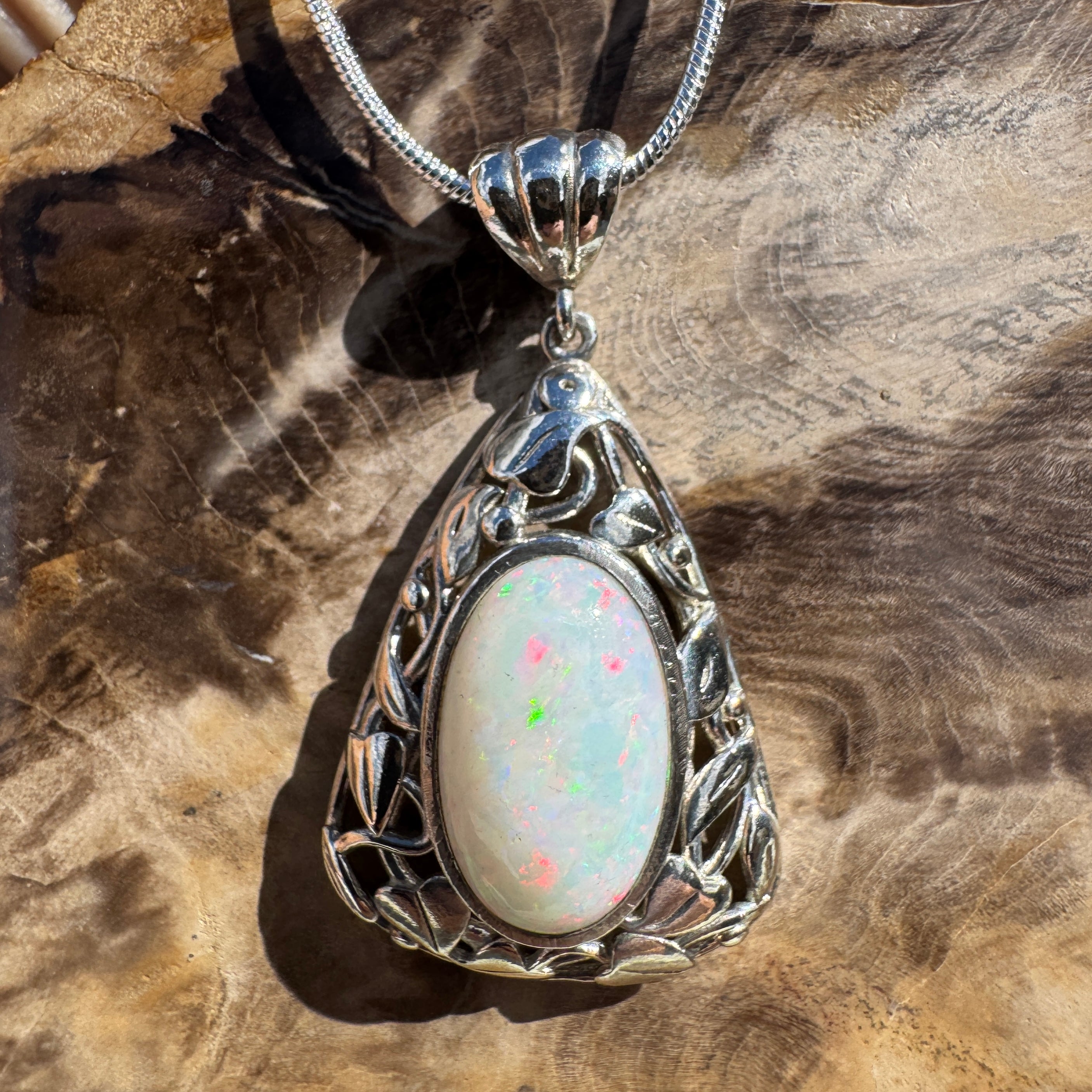 2.9ct Coober Pedy Opal Pendant Necklace ~ 'Coral Coast Fire' | 925 Sterling Silver | Solid Australian Opal