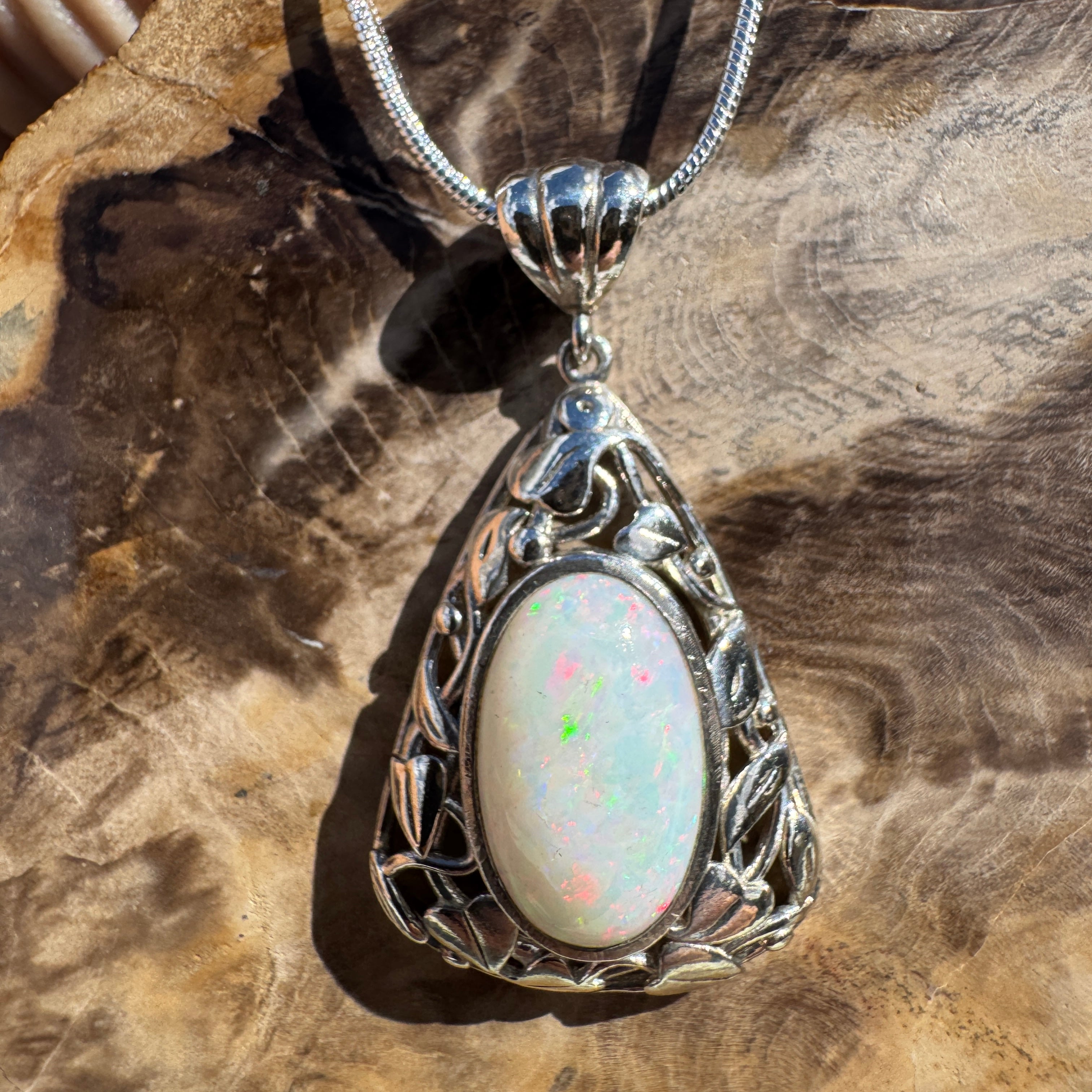 2.9ct Coober Pedy Opal Pendant Necklace ~ 'Coral Coast Fire' | 925 Sterling Silver | Solid Australian Opal