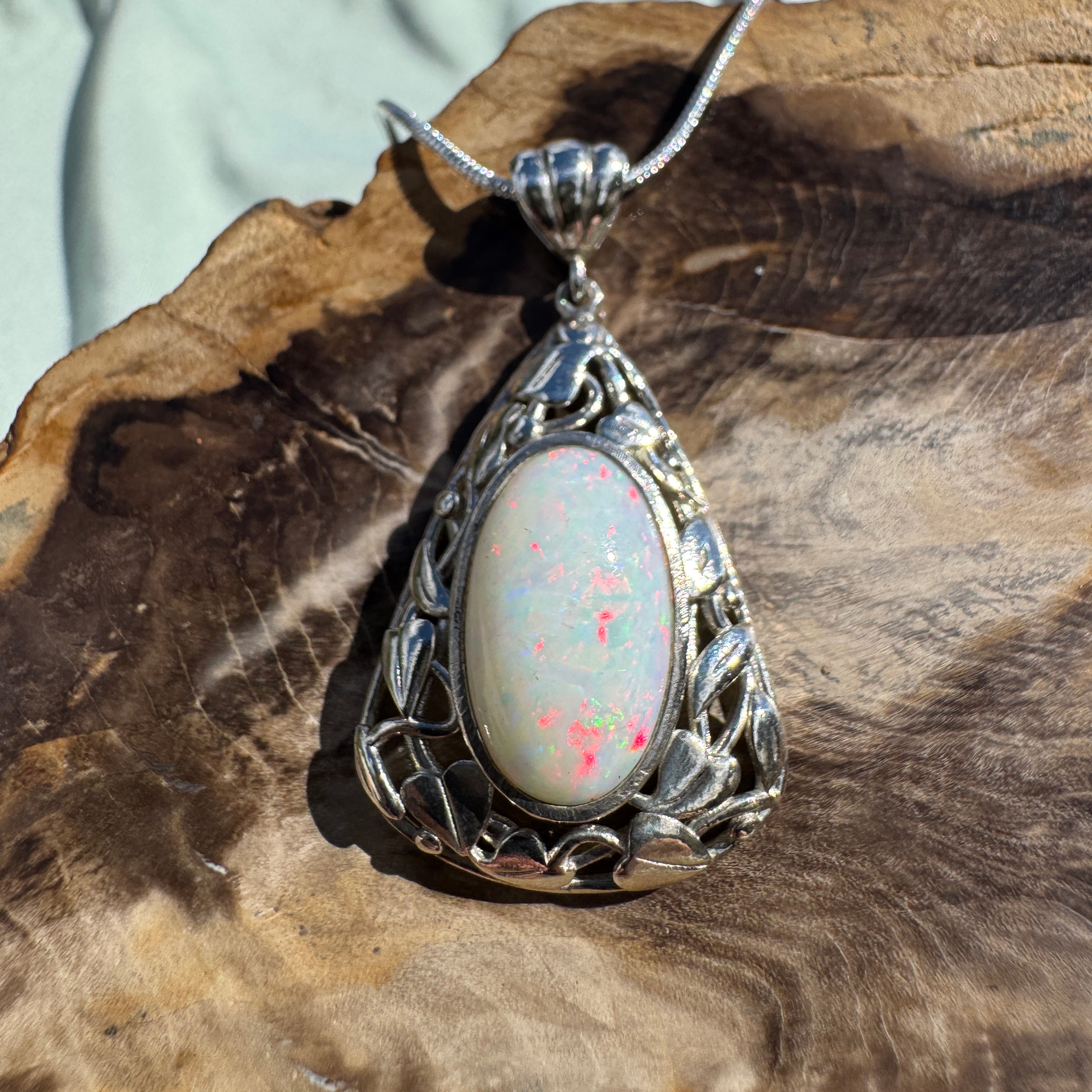 2.9ct Coober Pedy Opal Pendant Necklace ~ 'Coral Coast Fire' | 925 Sterling Silver | Solid Australian Opal