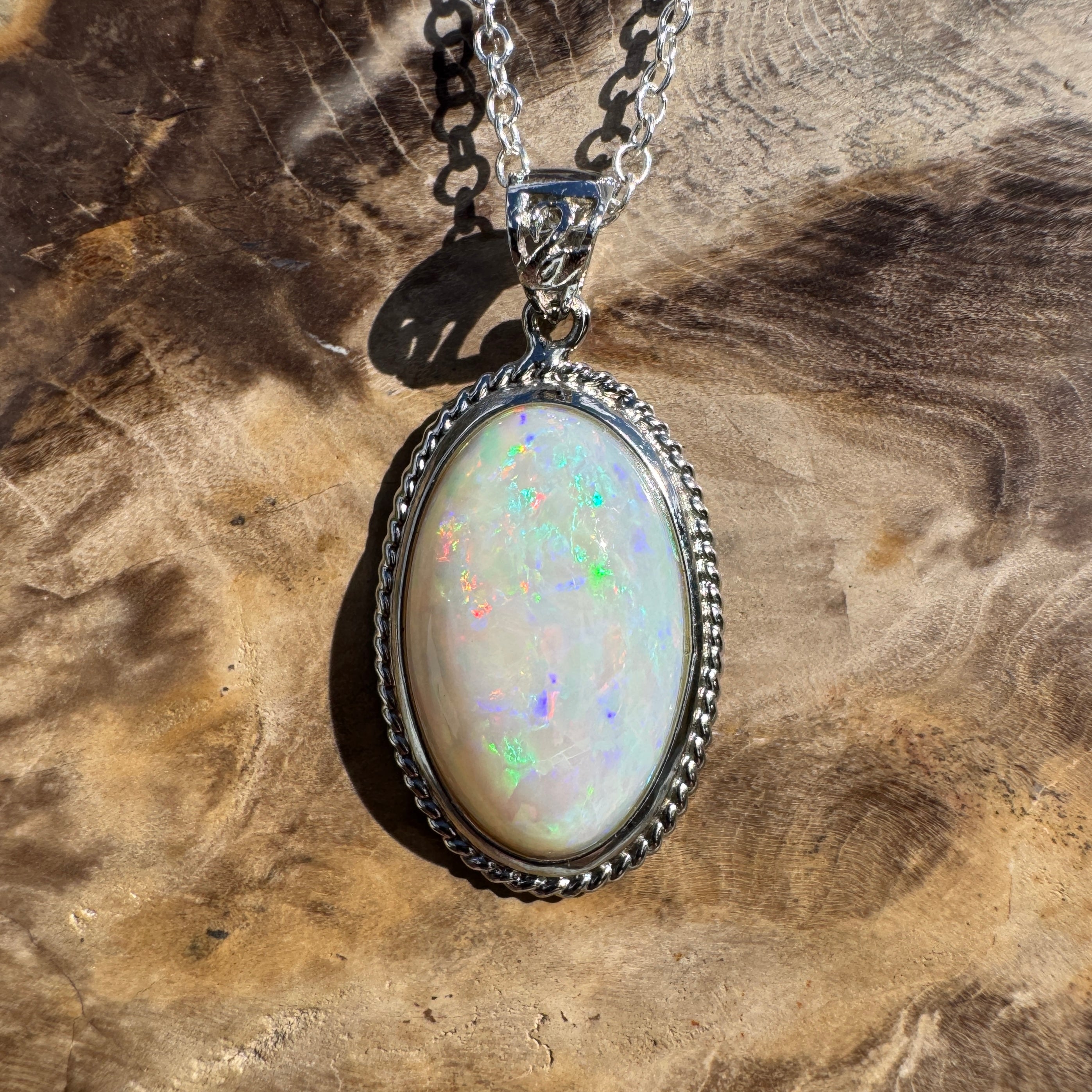 3.9ct Coober Pedy Opal Pendant Necklace ~ 'Exmouth Gulf Flare' | 925 Sterling Silver | Solid Australian Opal