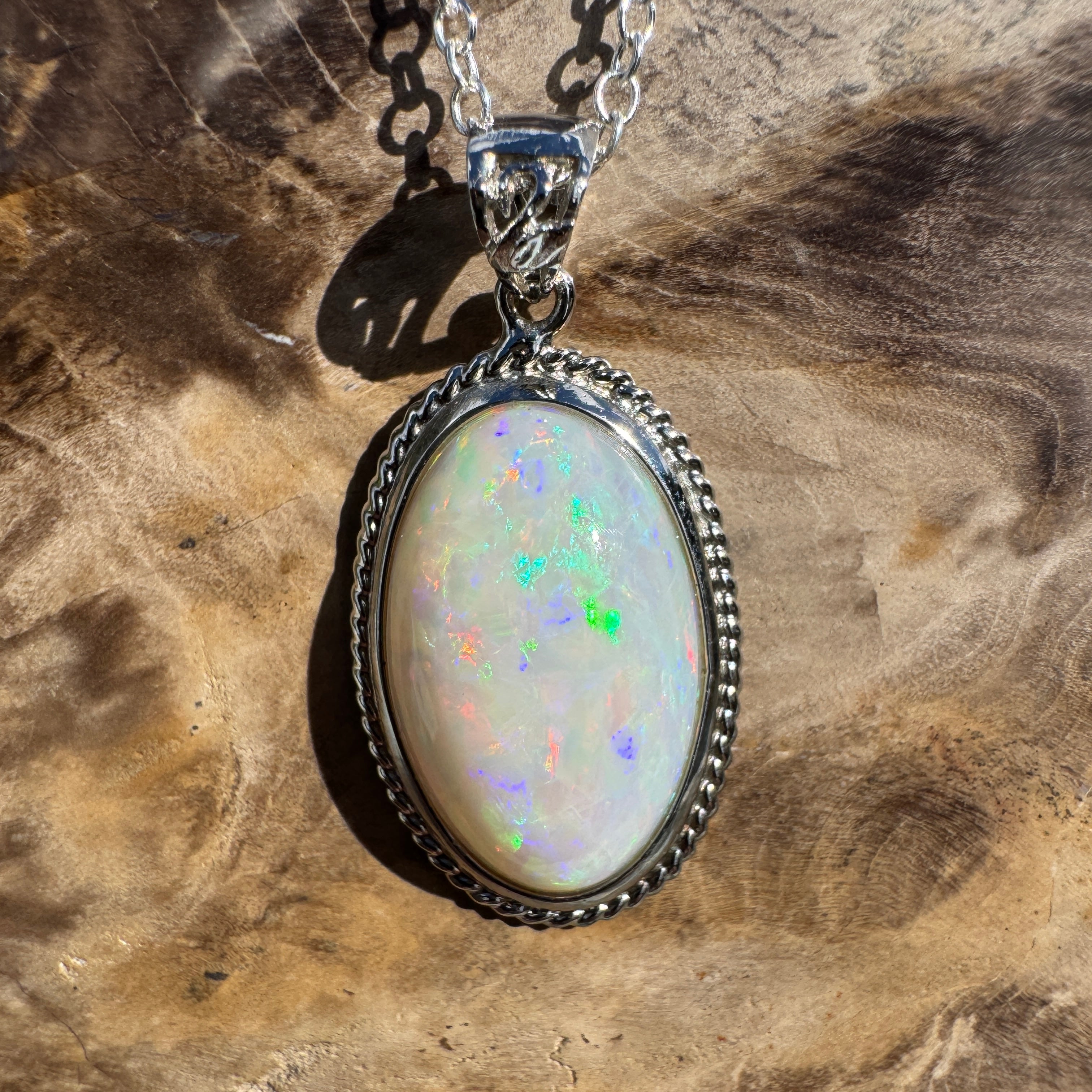 3.9ct Coober Pedy Opal Pendant Necklace ~ 'Exmouth Gulf Flare' | 925 Sterling Silver | Solid Australian Opal