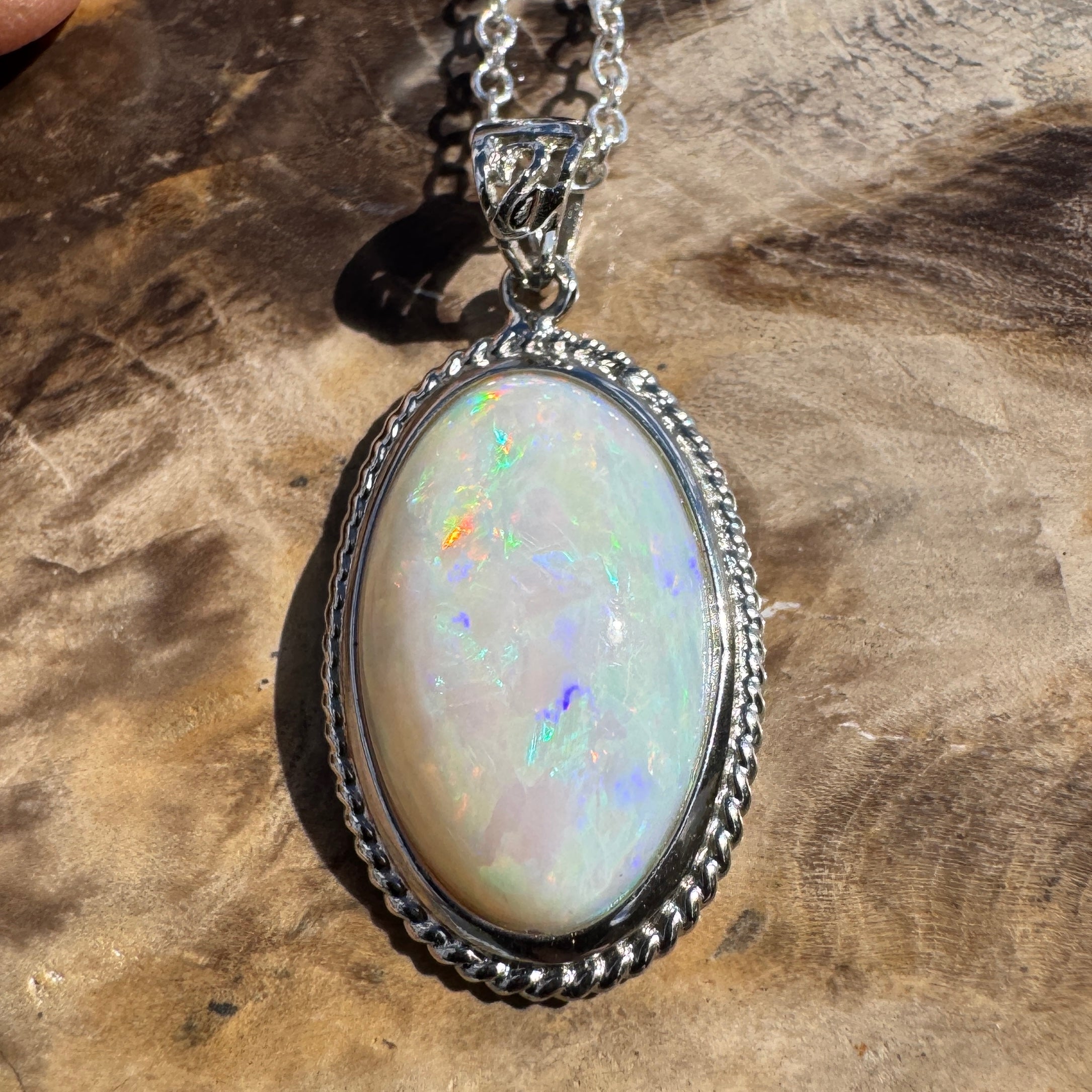 3.9ct Coober Pedy Opal Pendant Necklace ~ 'Exmouth Gulf Flare' | 925 Sterling Silver | Solid Australian Opal