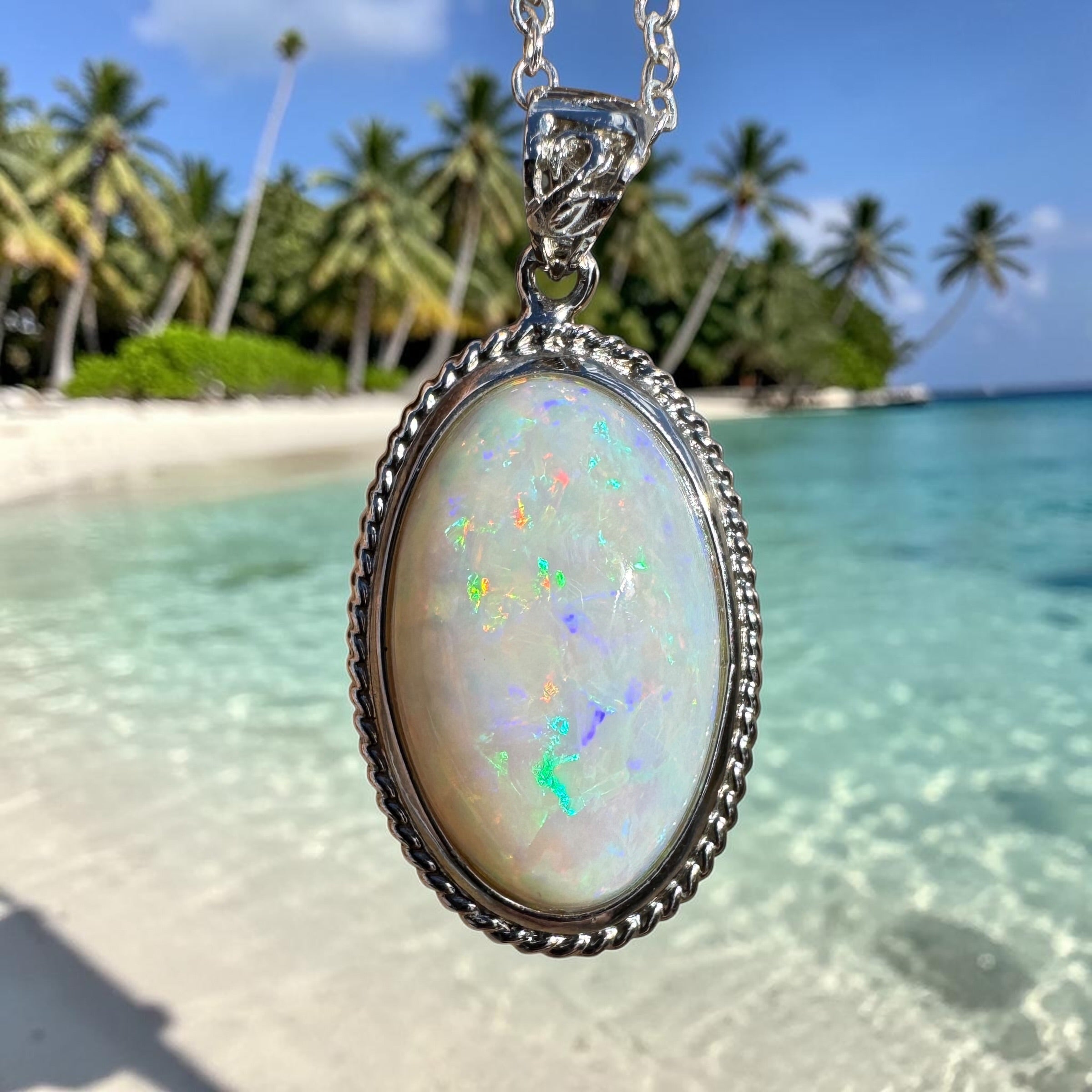 3.9ct Coober Pedy Opal Pendant Necklace ~ 'Exmouth Gulf Flare' | 925 Sterling Silver | Solid Australian Opal