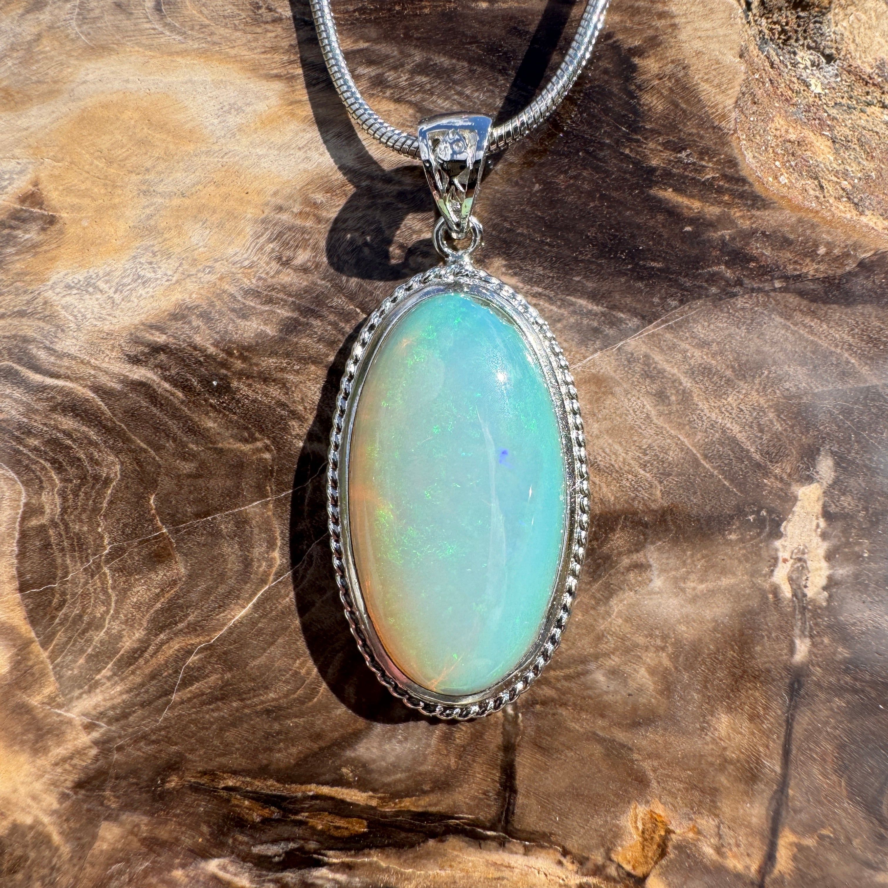3.8ct Coober Pedy Crystal Opal Pendant Necklace ~ 'Kalbarri Blaze' | 925 Sterling Silver | Solid Australian Opal