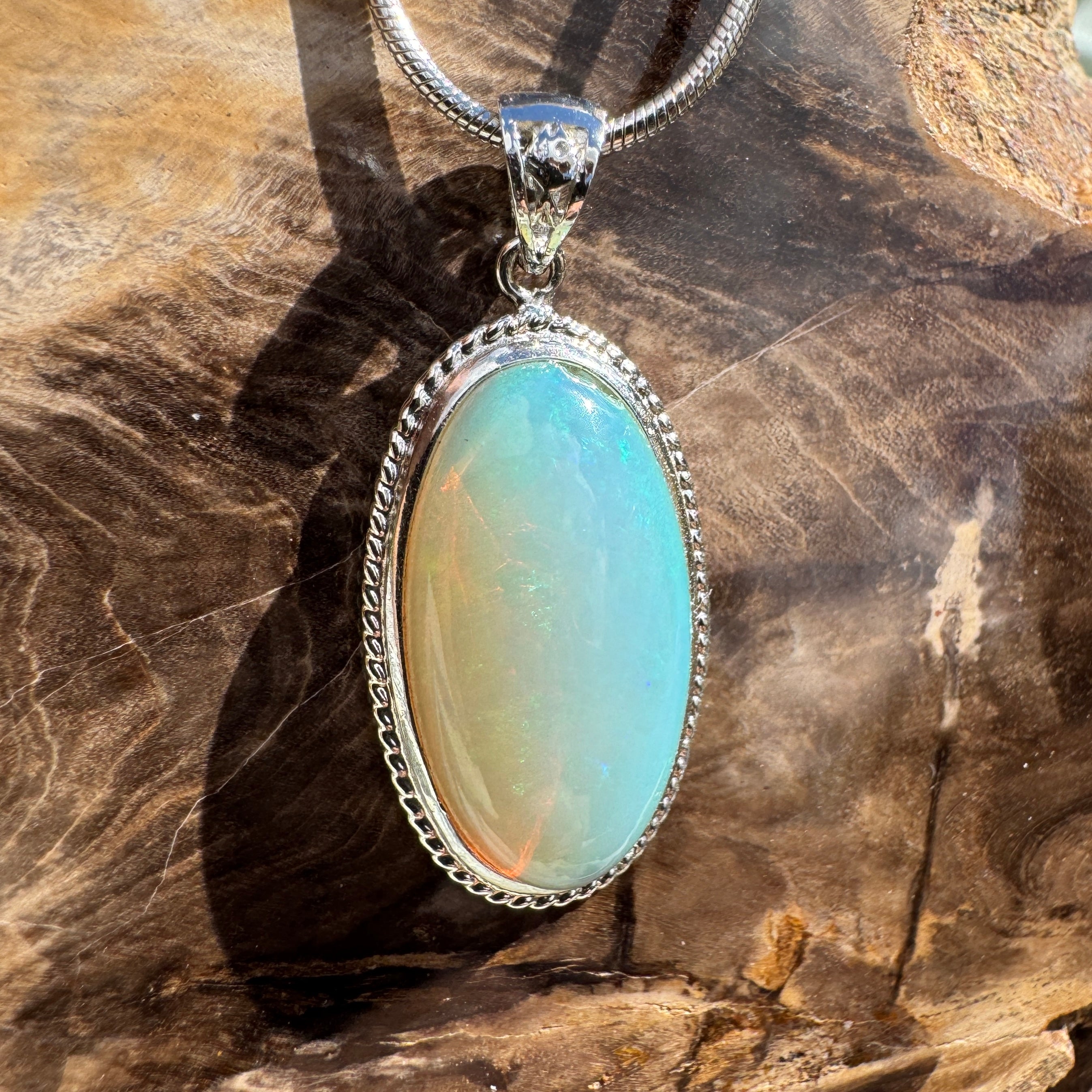 3.8ct Coober Pedy Crystal Opal Pendant Necklace ~ 'Kalbarri Blaze' | 925 Sterling Silver | Solid Australian Opal
