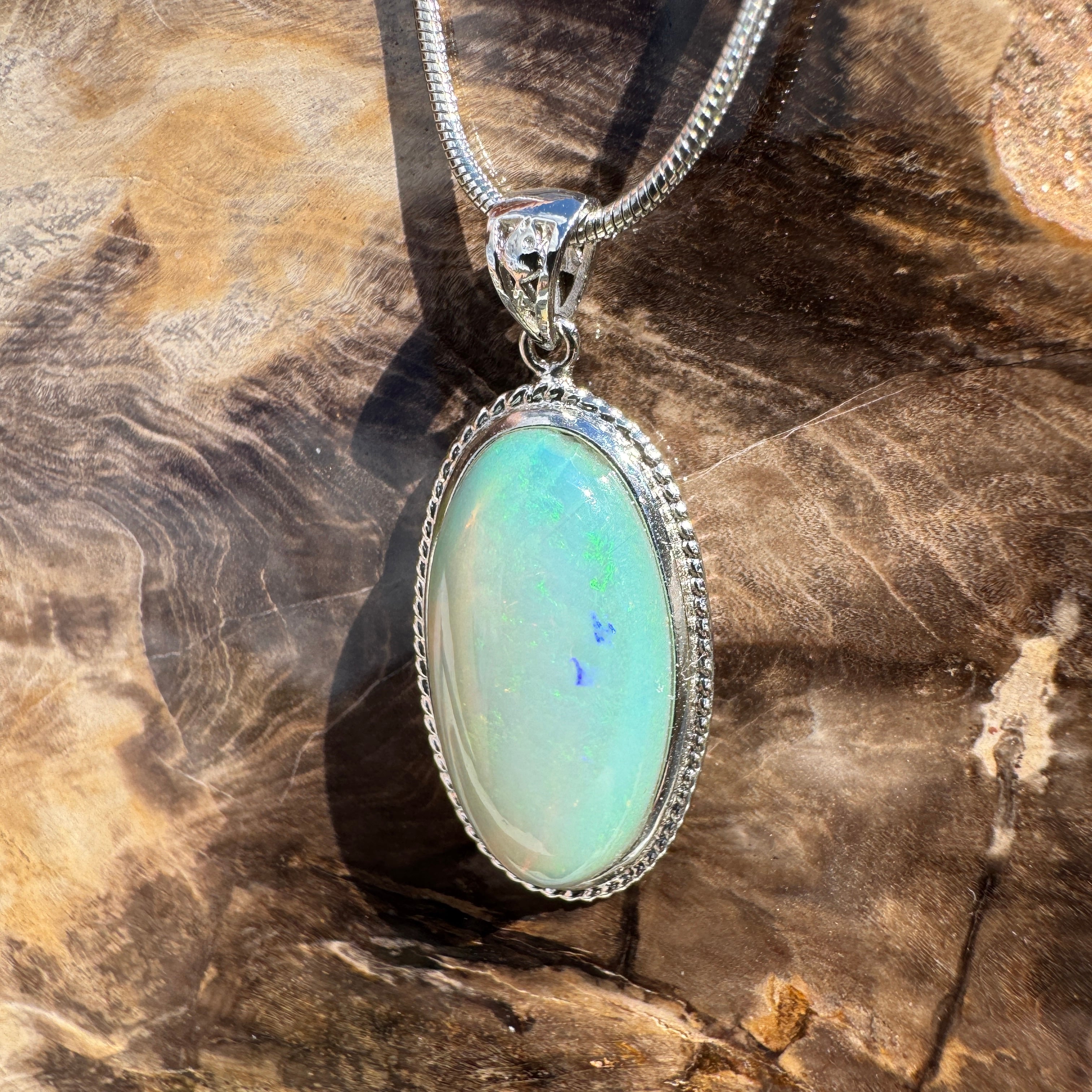 3.8ct Coober Pedy Crystal Opal Pendant Necklace ~ 'Kalbarri Blaze' | 925 Sterling Silver | Solid Australian Opal