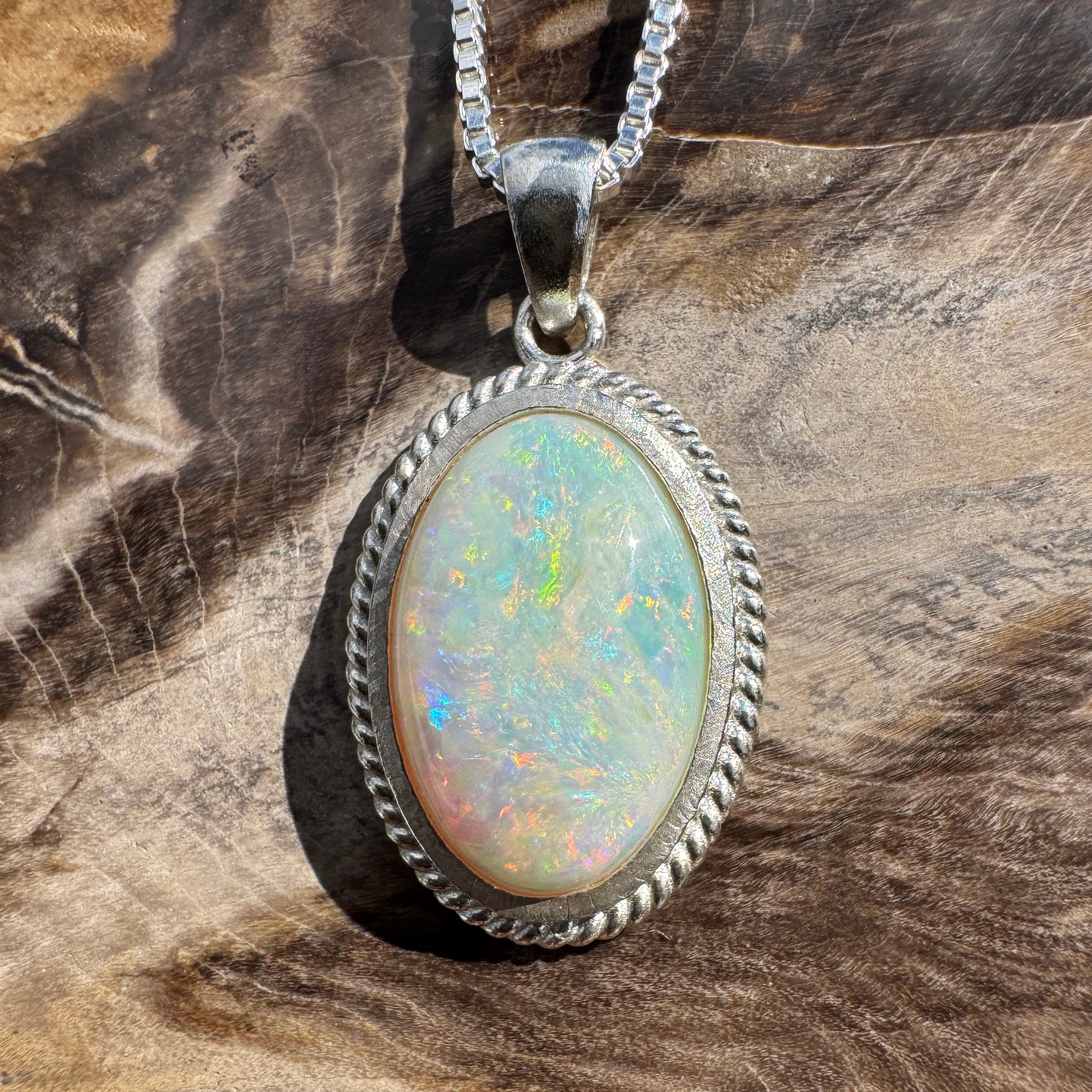3.2ct Coober Pedy Opal Pendant Necklace ~ 'Broome Sunset Blaze' | 925 Sterling Silver | Solid Australian Opal