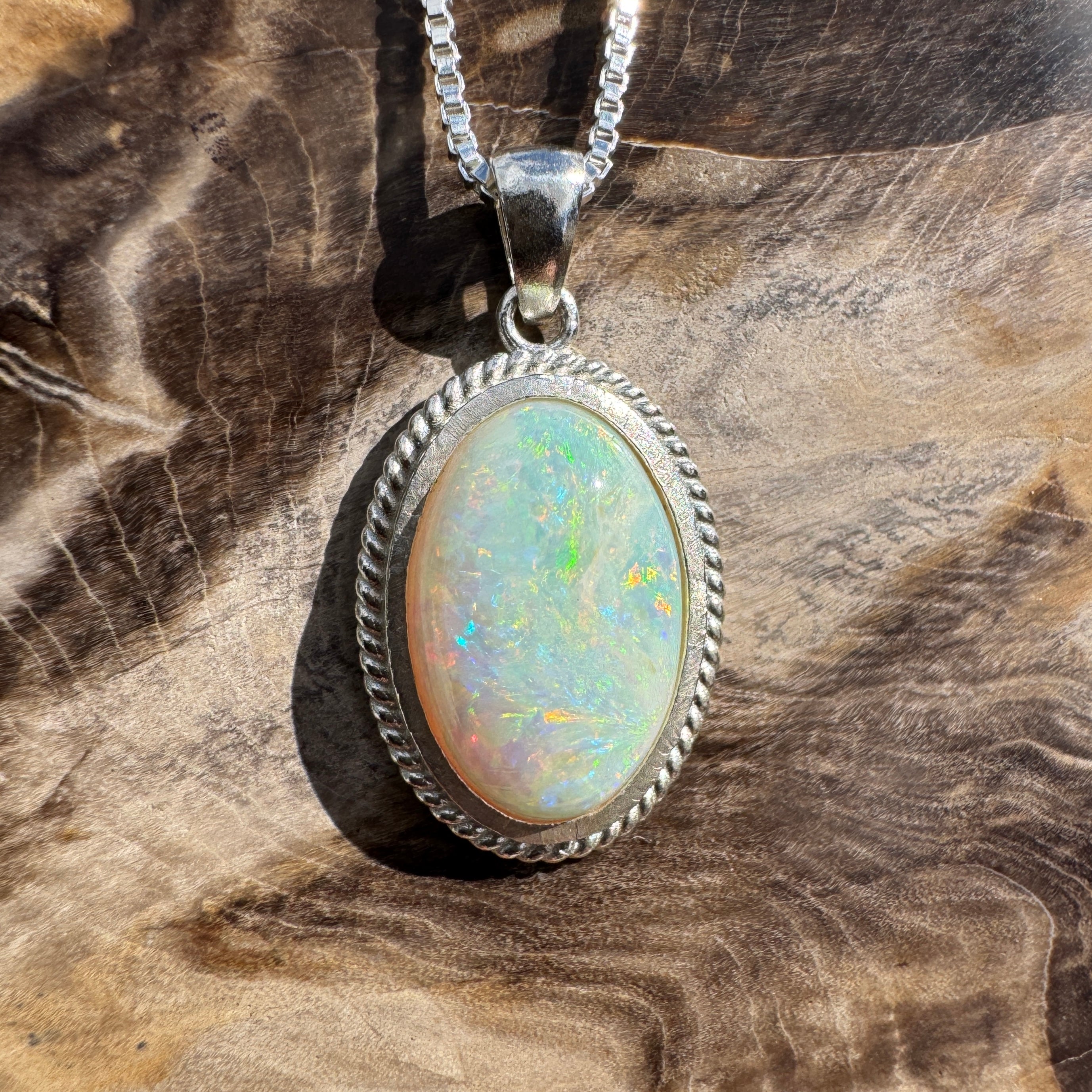 3.2ct Coober Pedy Opal Pendant Necklace ~ 'Broome Sunset Blaze' | 925 Sterling Silver | Solid Australian Opal