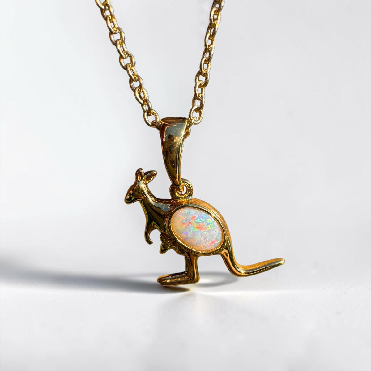 0.3ct Coober Pedy Opal Kangaroo Pendant Necklace ~ 'Cape Hillsborough Hop' | Yellow Gold Coated 925 Sterling Silver | Solid Australian Opal