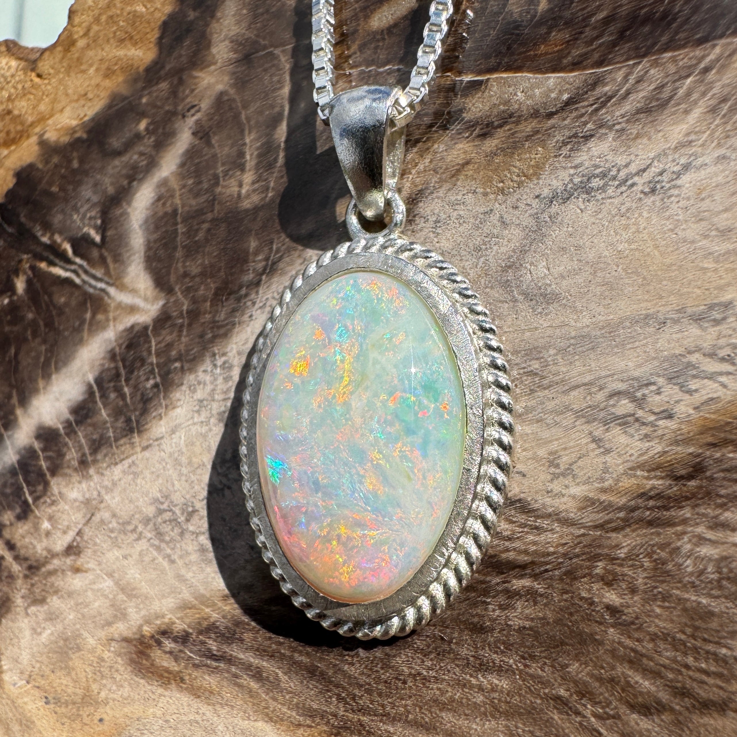 3.2ct Coober Pedy Opal Pendant Necklace ~ 'Broome Sunset Blaze' | 925 Sterling Silver | Solid Australian Opal