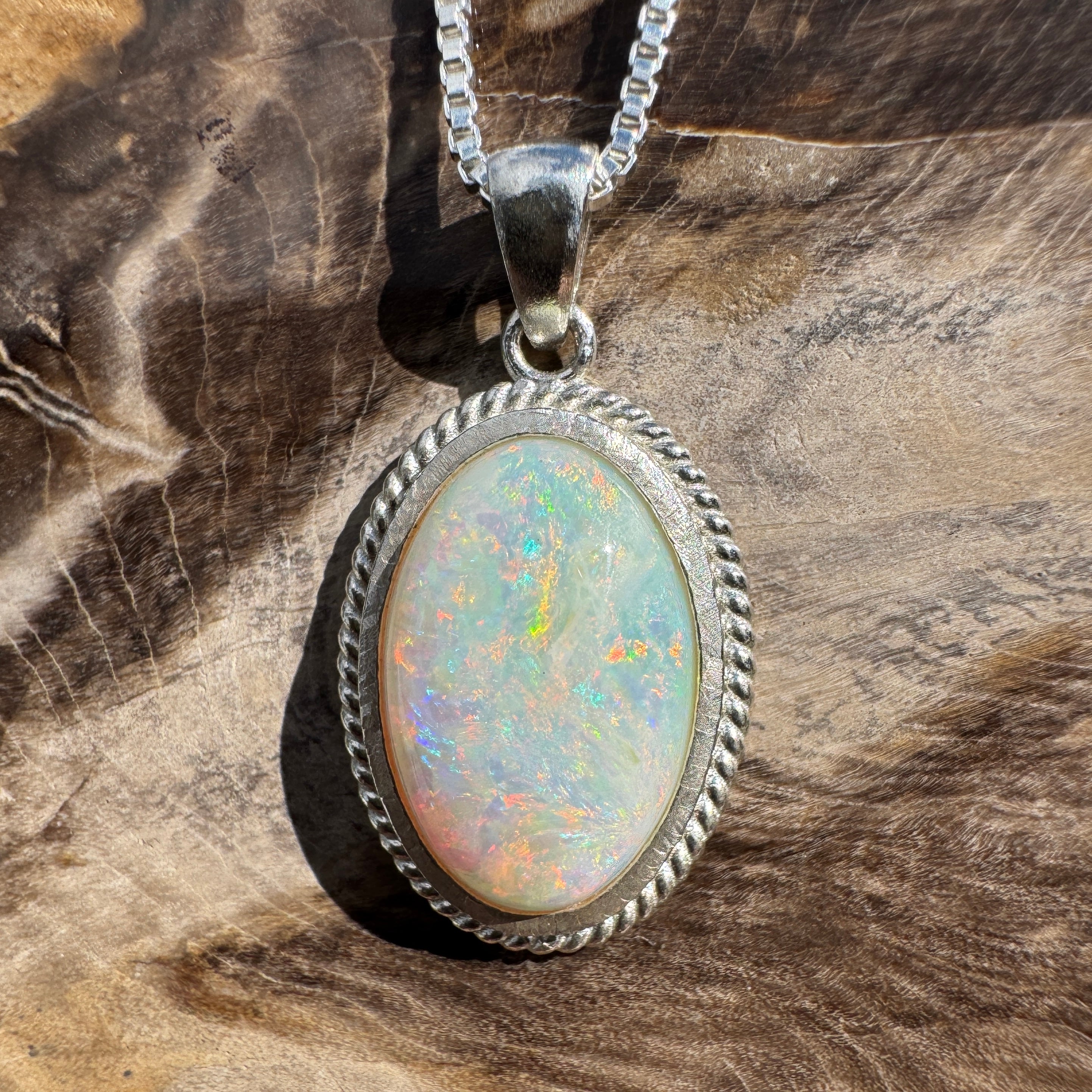 3.2ct Coober Pedy Opal Pendant Necklace ~ 'Broome Sunset Blaze' | 925 Sterling Silver | Solid Australian Opal