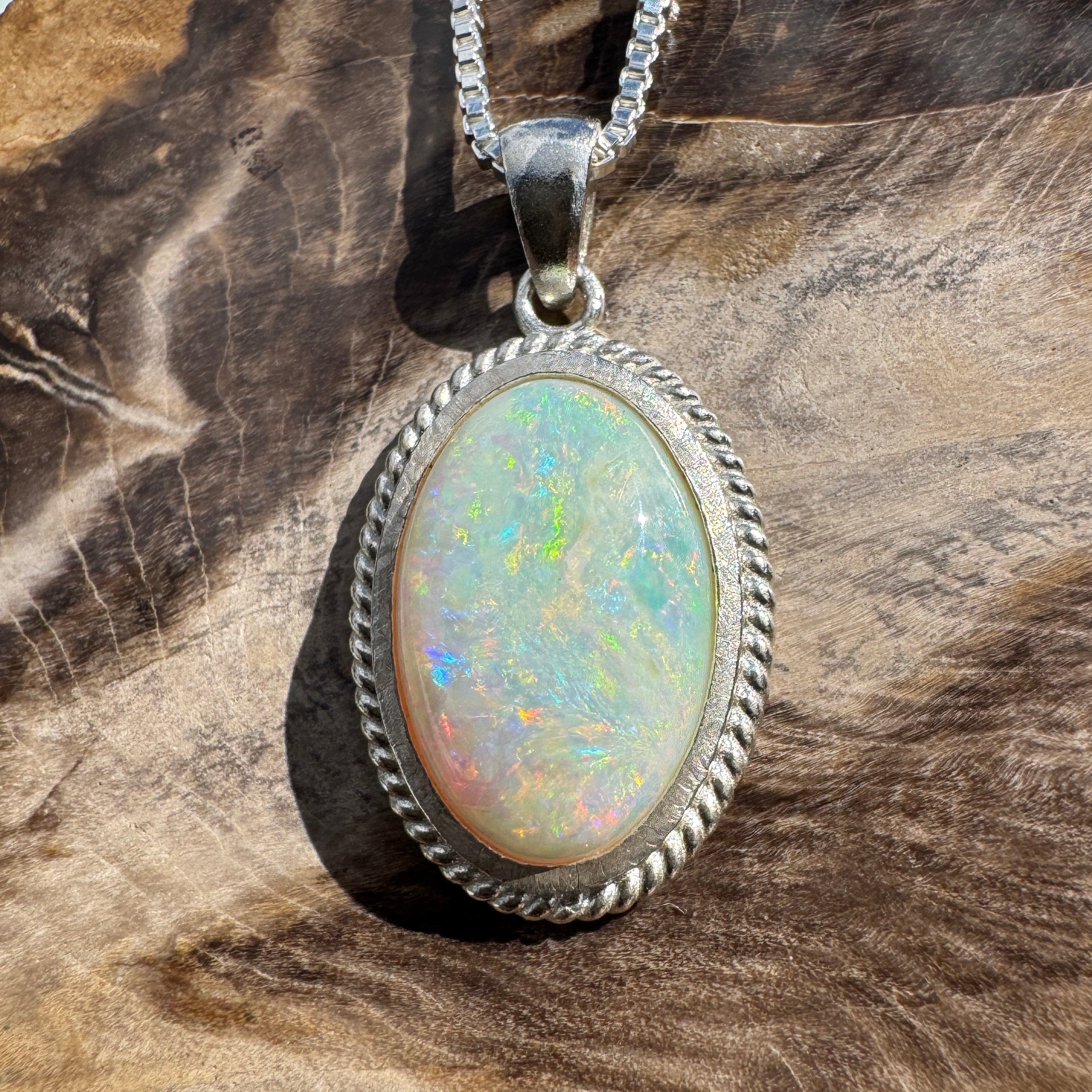 3.2ct Coober Pedy Opal Pendant Necklace ~ 'Broome Sunset Blaze' | 925 Sterling Silver | Solid Australian Opal