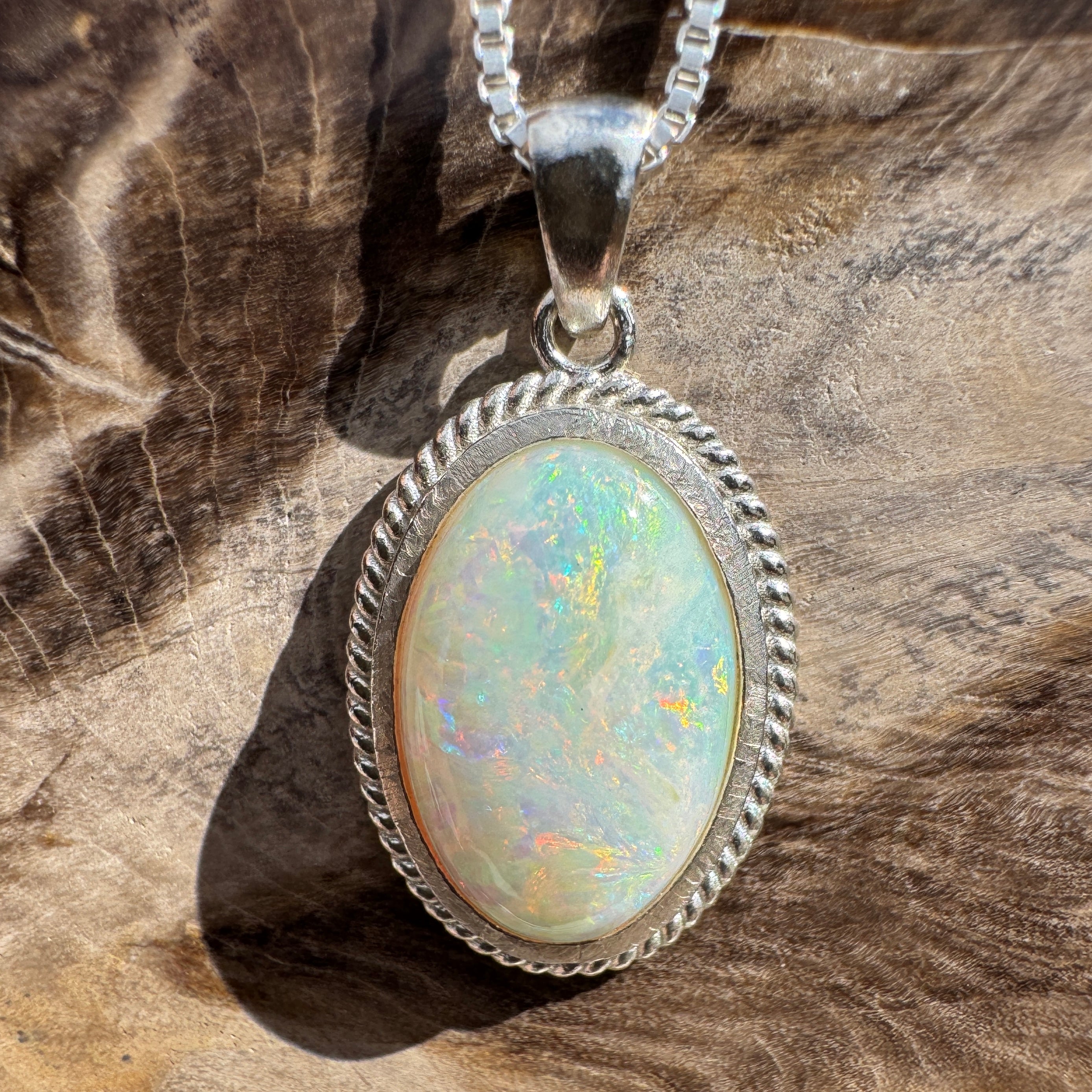3.2ct Coober Pedy Opal Pendant Necklace ~ 'Broome Sunset Blaze' | 925 Sterling Silver | Solid Australian Opal