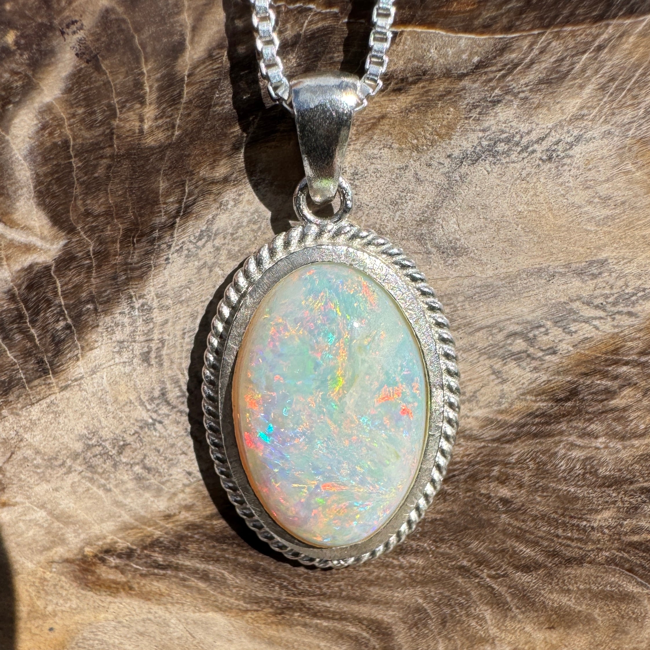 3.2ct Coober Pedy Opal Pendant Necklace ~ 'Broome Sunset Blaze' | 925 Sterling Silver | Solid Australian Opal