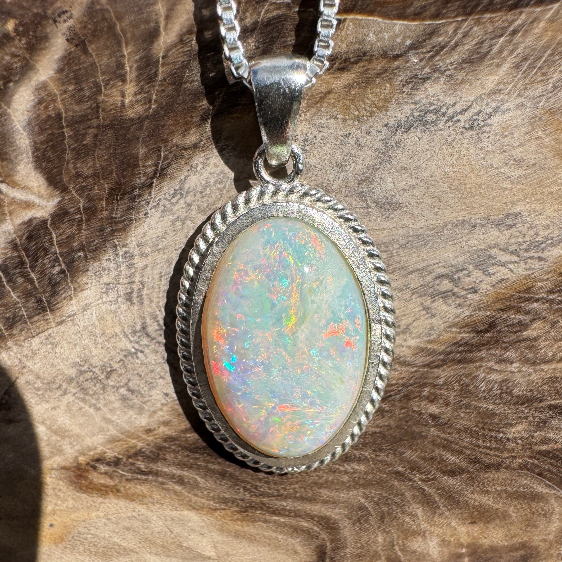 3.2ct Coober Pedy Opal Pendant Necklace ~ 'Broome Sunset Blaze' | 925 Sterling Silver | Solid Australian Opal