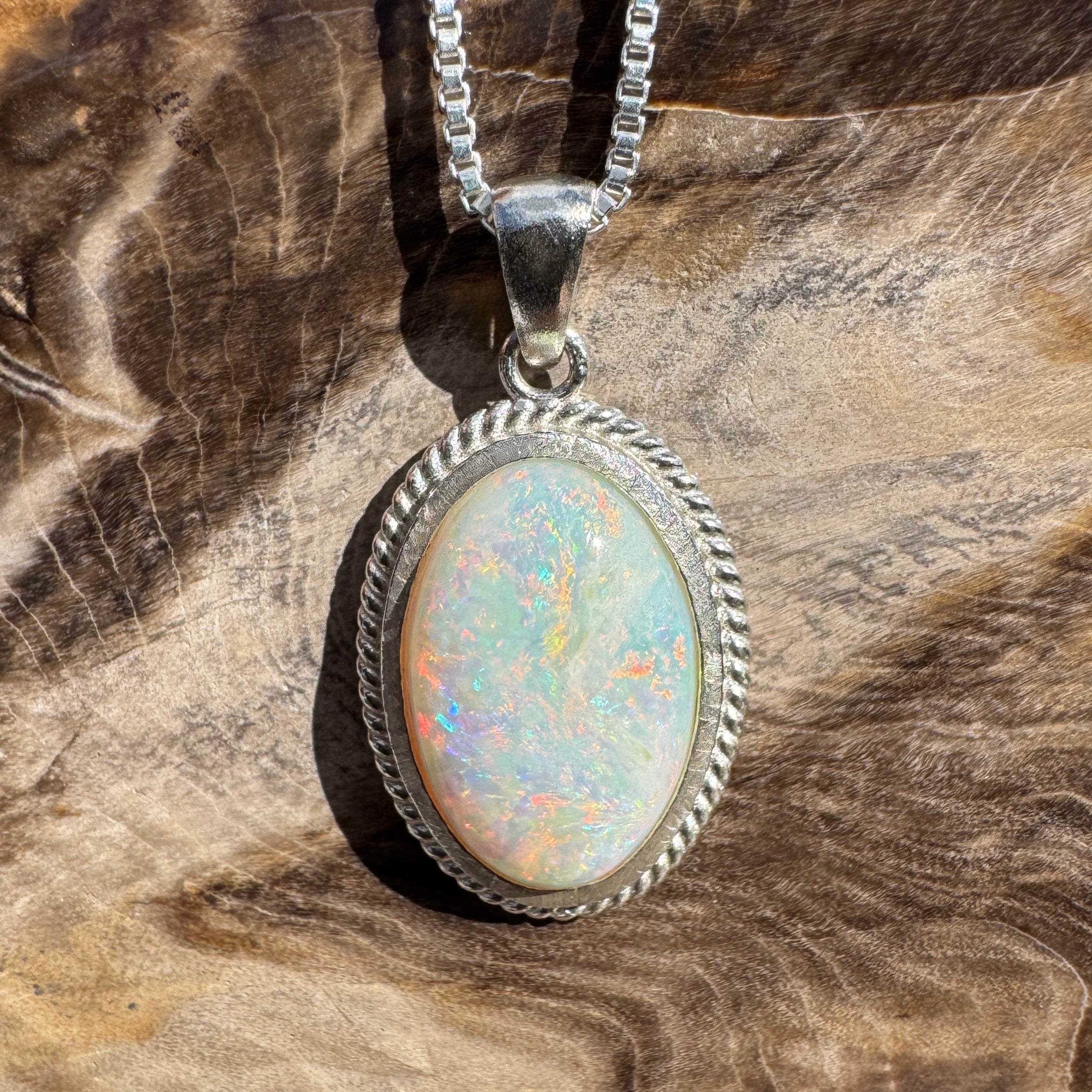 3.2ct Coober Pedy Opal Pendant Necklace ~ 'Broome Sunset Blaze' | 925 Sterling Silver | Solid Australian Opal