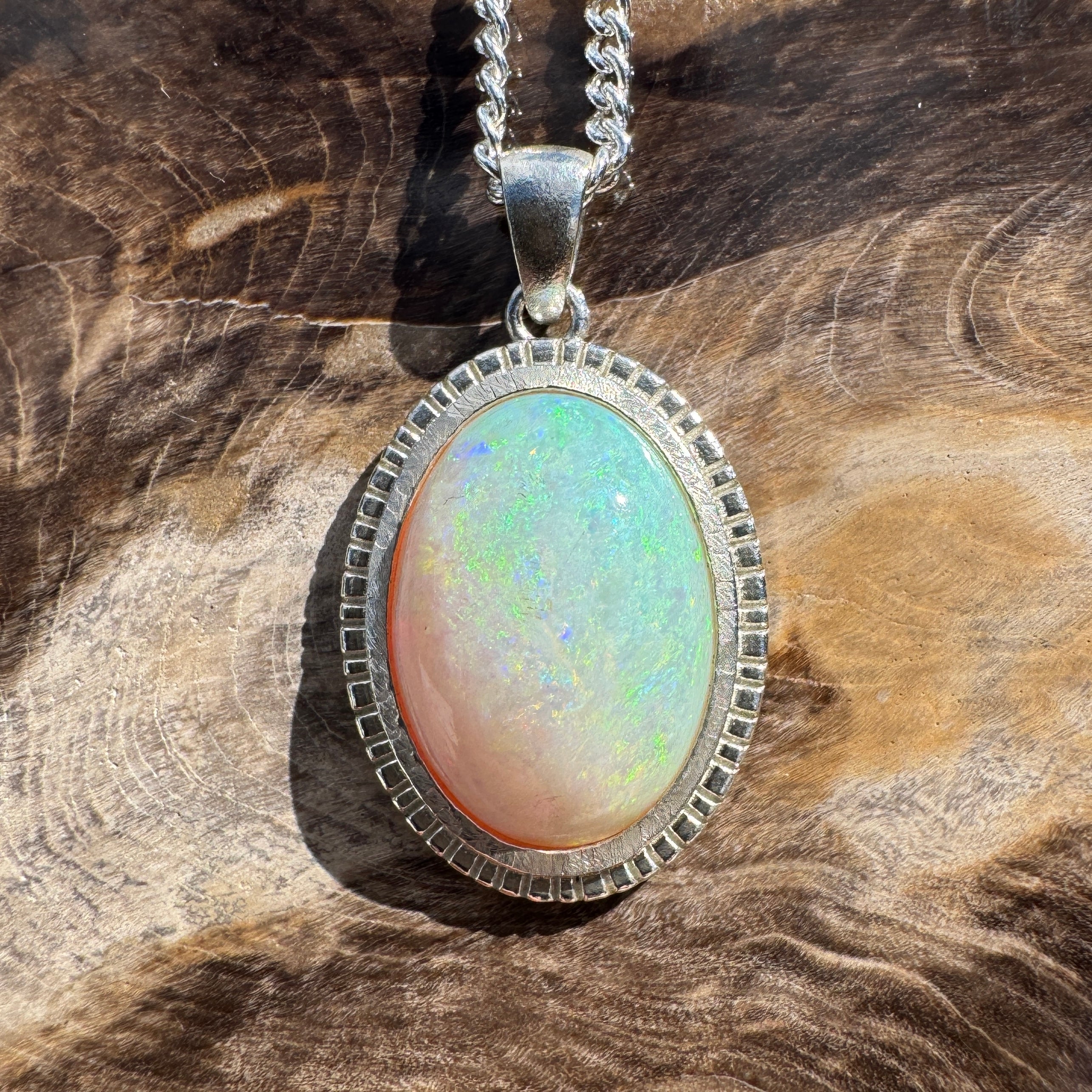 4ct Coober Pedy Opal Pendant Necklace ~ 'Wineglass Bay Waters' | 925 Sterling Silver | Solid Australian Opal