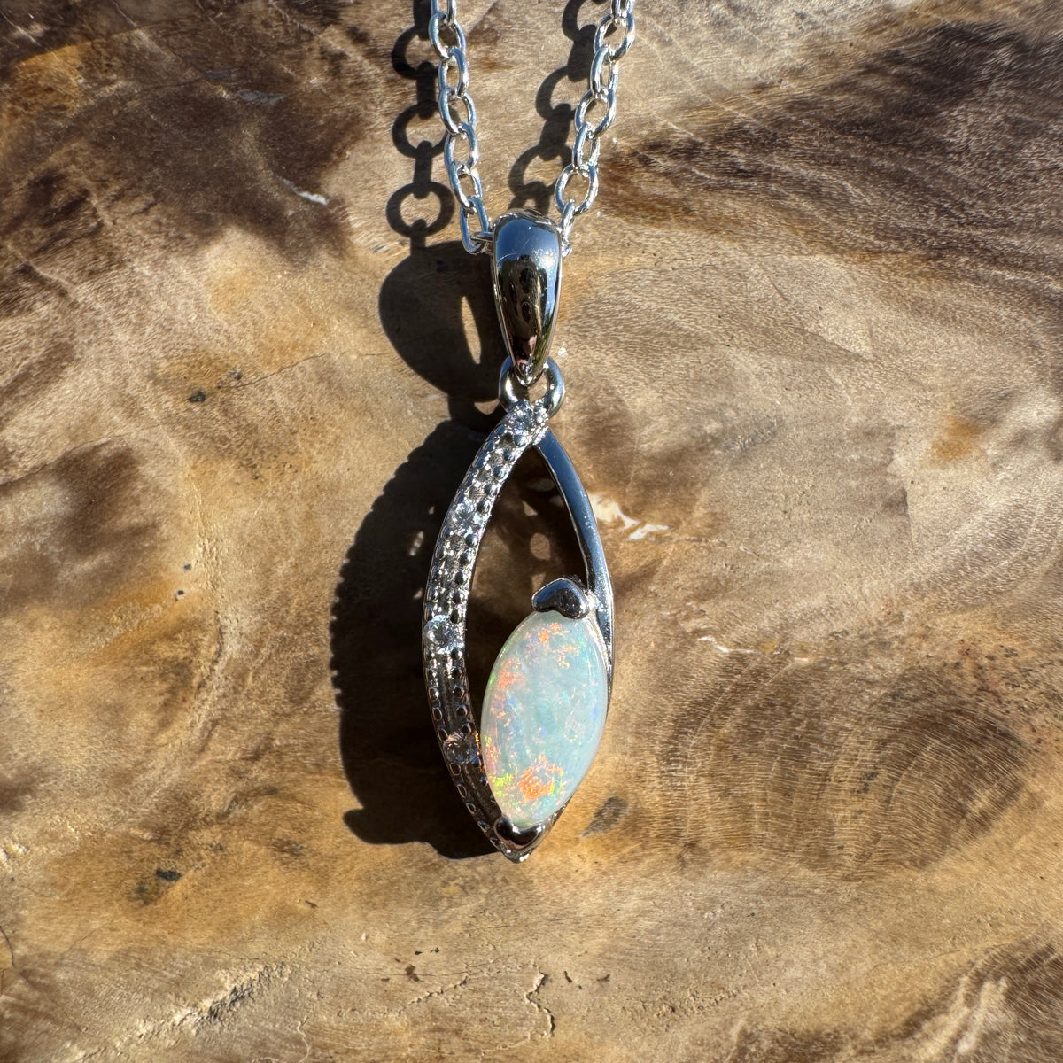0.4ct Coober Pedy Opal Pendant Necklace ~ 'Lake Eyre Spark' | 925 Sterling Silver | Solid Australian Opal