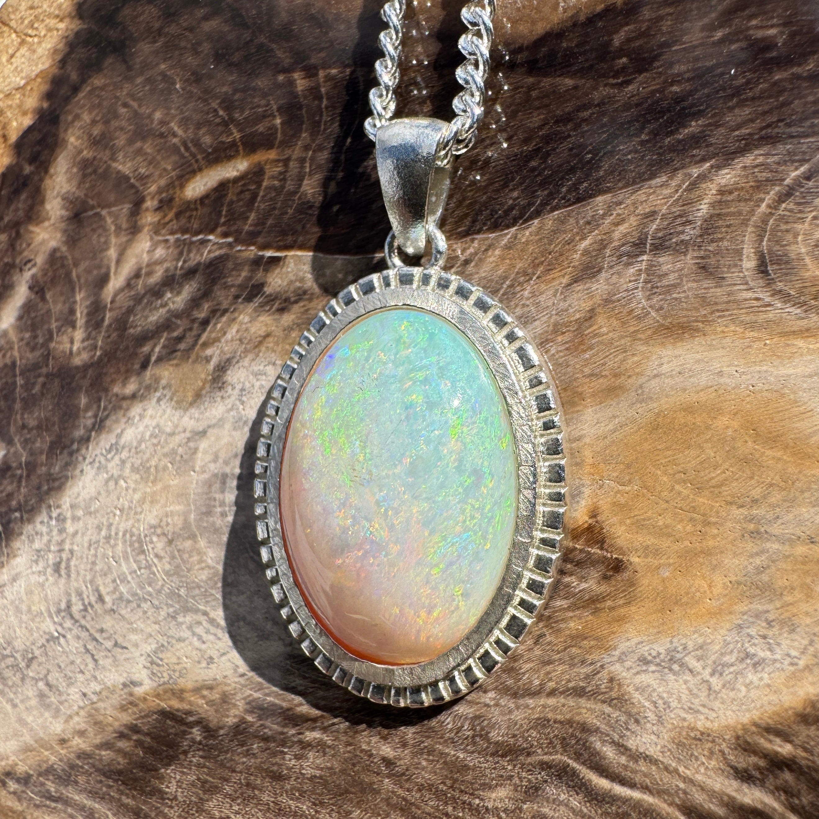 4ct Coober Pedy Opal Pendant Necklace ~ 'Wineglass Bay Waters' | 925 Sterling Silver | Solid Australian Opal