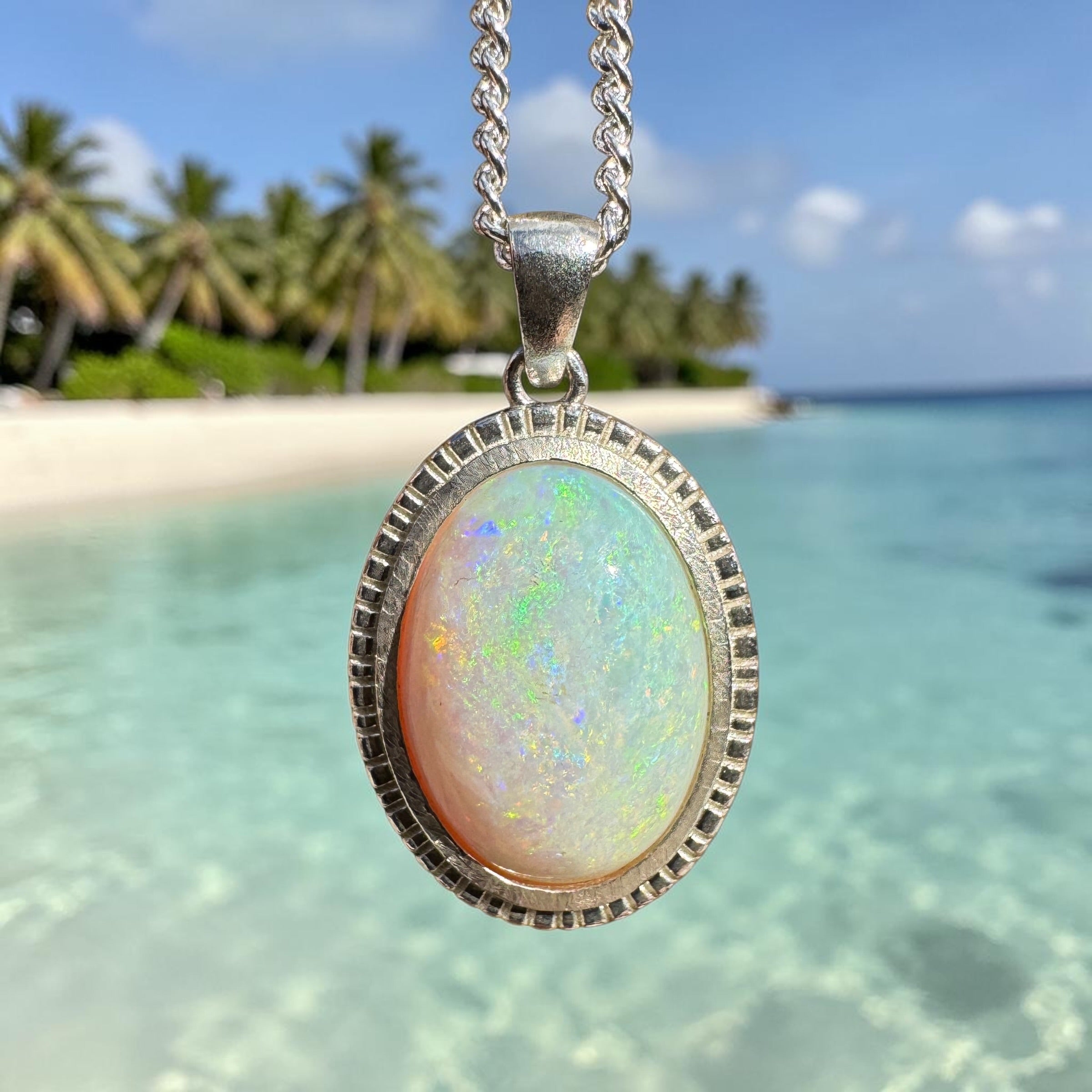 4ct Coober Pedy Opal Pendant Necklace ~ 'Wineglass Bay Waters' | 925 Sterling Silver | Solid Australian Opal