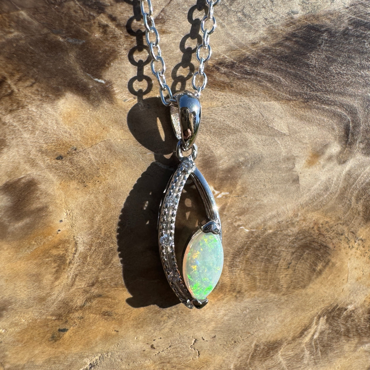 0.4ct Coober Pedy Opal Pendant Necklace ~ 'Lake Eyre Spark' | 925 Sterling Silver | Solid Australian Opal