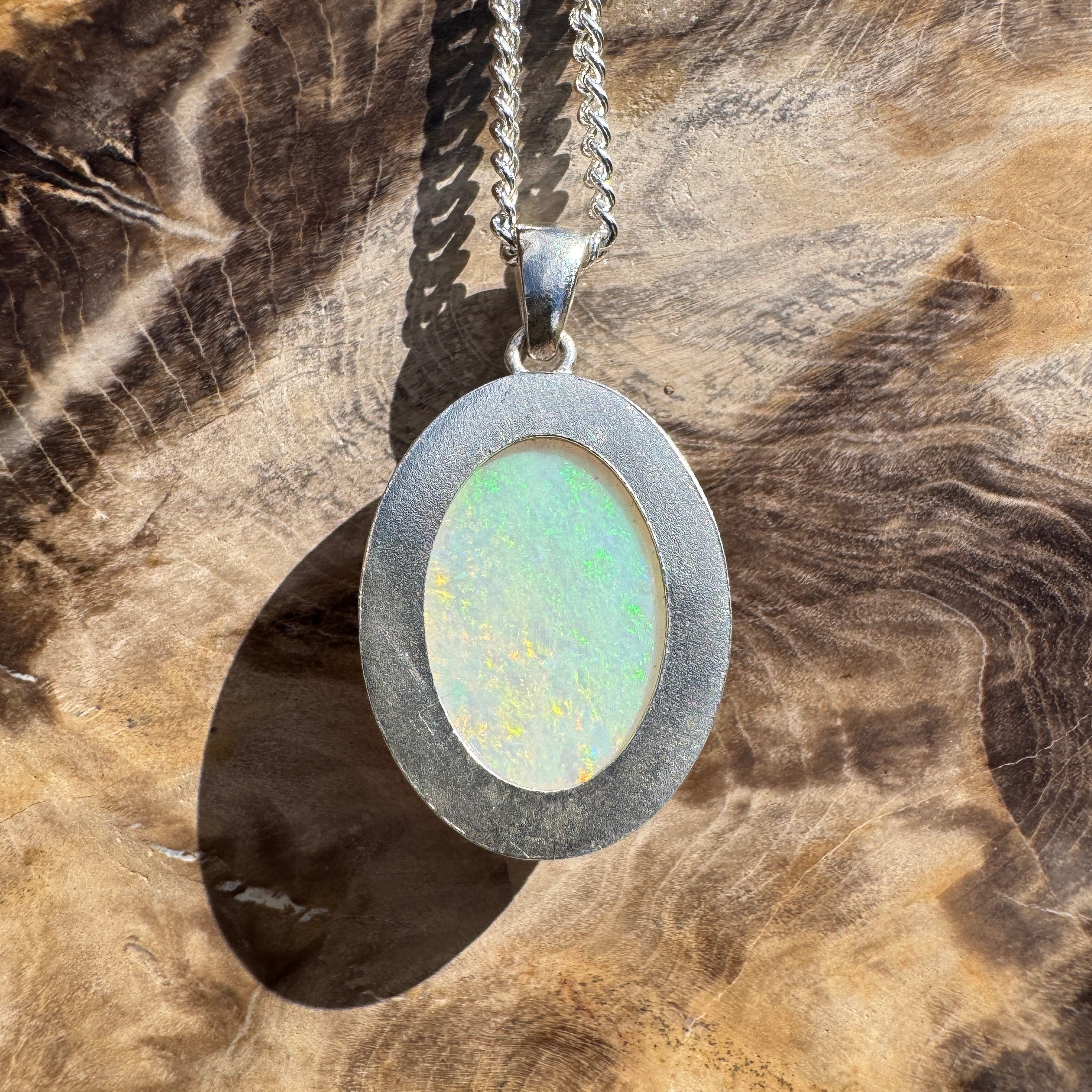 4ct Coober Pedy Opal Pendant Necklace ~ 'Wineglass Bay Waters' | 925 Sterling Silver | Solid Australian Opal