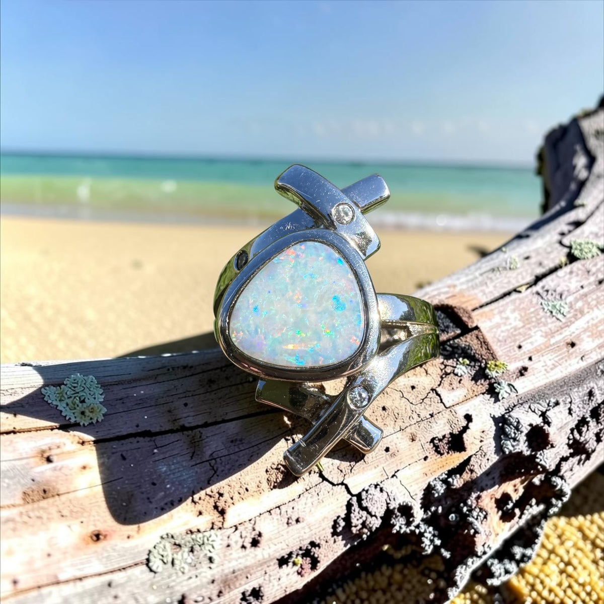1.7ct Coober Pedy Opal Ring ~ 'Innamincka Spectrum' | 925 Sterling Silver | Solid Australian Opal