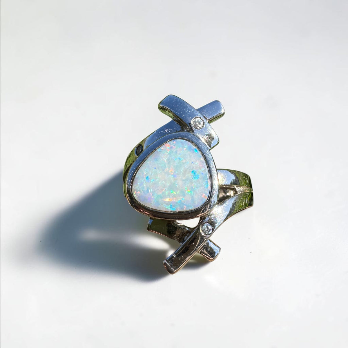 1.7ct Coober Pedy Opal Ring ~ 'Innamincka Spectrum' | 925 Sterling Silver | Solid Australian Opal