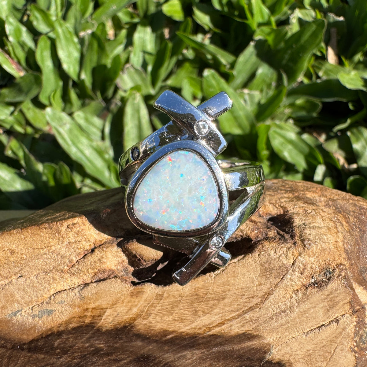 1.7ct Coober Pedy Opal Ring ~ 'Innamincka Spectrum' | 925 Sterling Silver | Solid Australian Opal