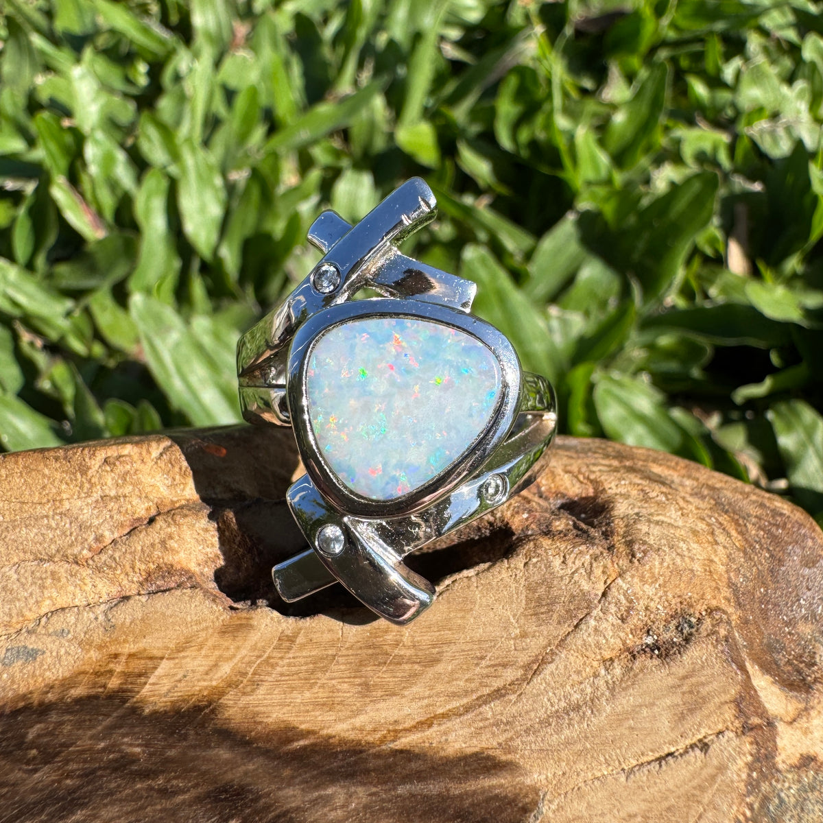 1.7ct Coober Pedy Opal Ring ~ 'Innamincka Spectrum' | 925 Sterling Silver | Solid Australian Opal
