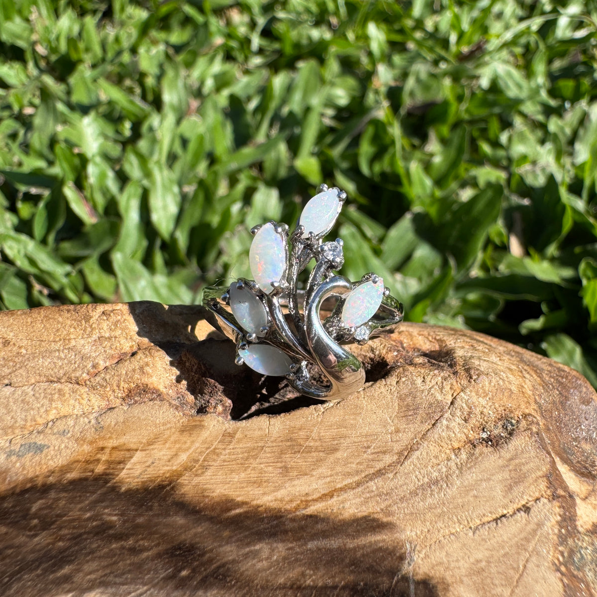 0.5ct Coober Pedy Opal Ring ~ 'Pichi Richi Cluster' | 925 Sterling Silver | Solid Australian Opal