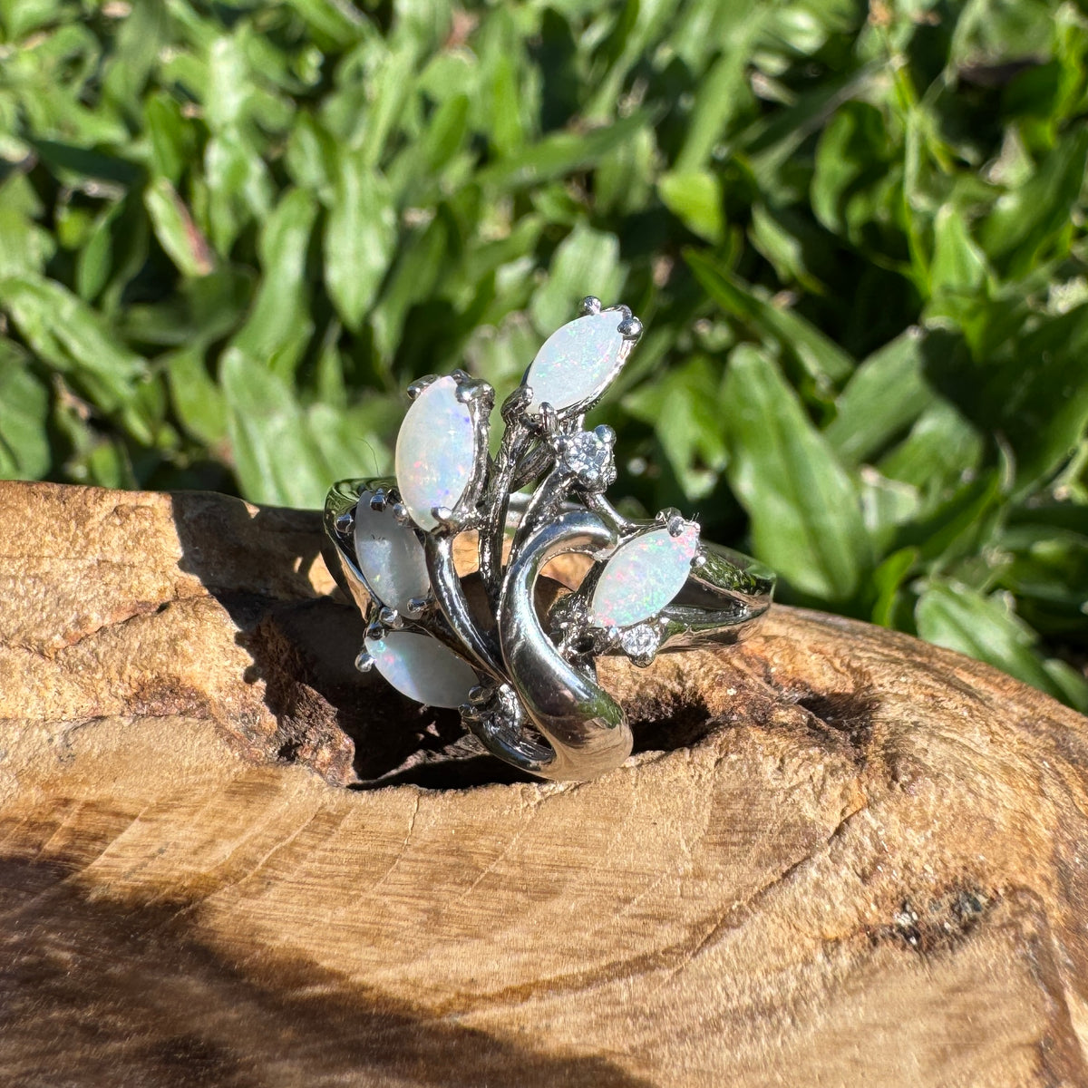 0.5ct Coober Pedy Opal Ring ~ 'Pichi Richi Cluster' | 925 Sterling Silver | Solid Australian Opal