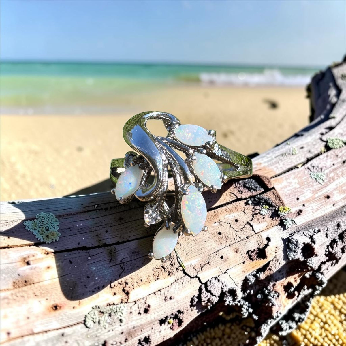 0.5ct Coober Pedy Opal Ring ~ 'Pichi Richi Cluster' | 925 Sterling Silver | Solid Australian Opal