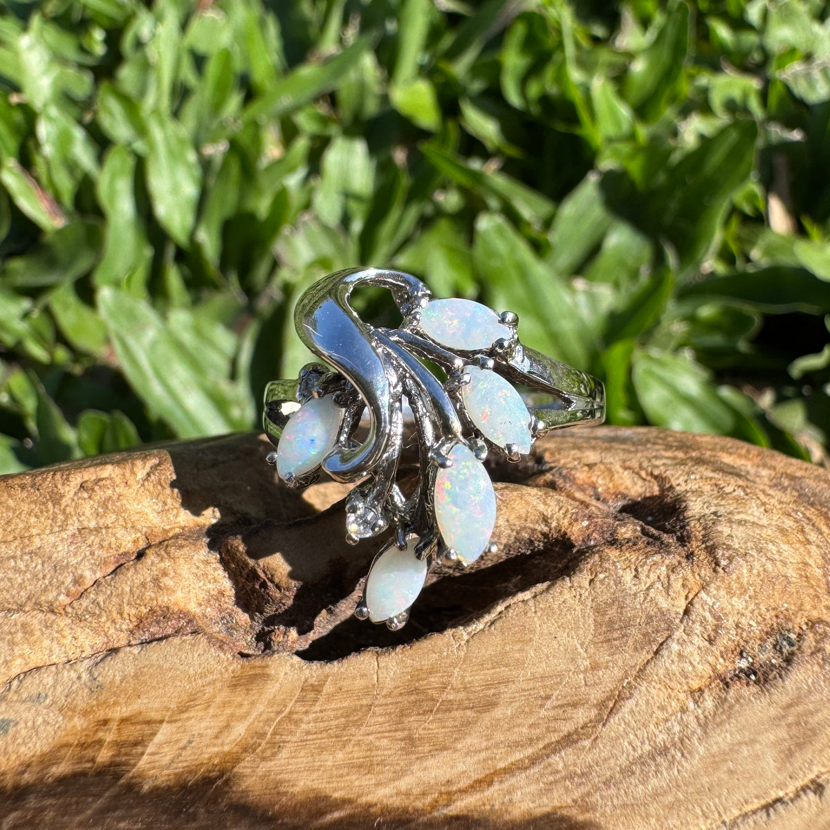 0.5ct Coober Pedy Opal Ring ~ 'Pichi Richi Cluster' | 925 Sterling Silver | Solid Australian Opal