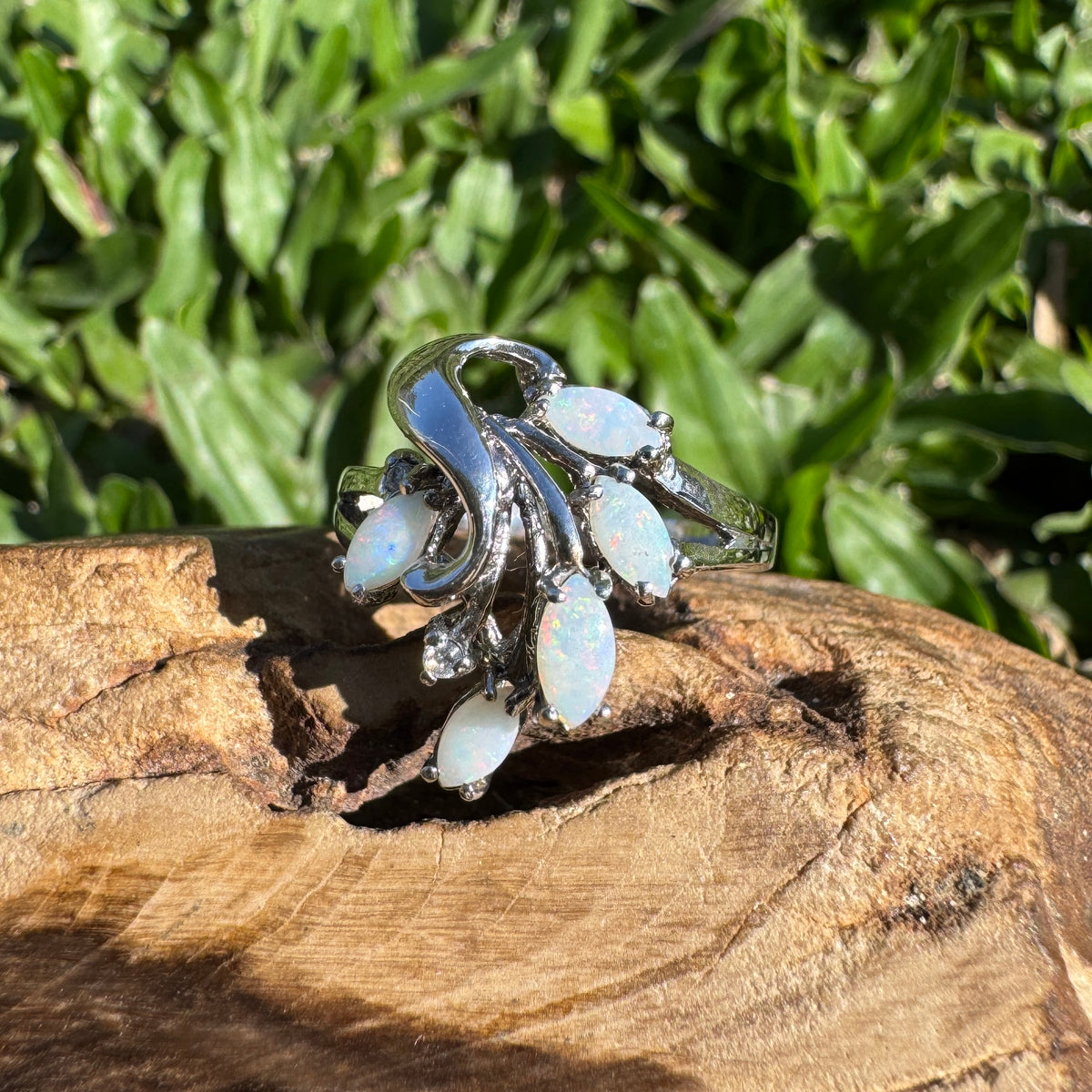 0.5ct Coober Pedy Opal Ring ~ 'Pichi Richi Cluster' | 925 Sterling Silver | Solid Australian Opal