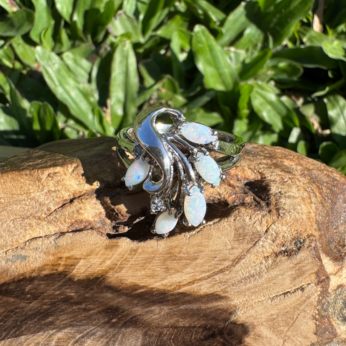 0.5ct Coober Pedy Opal Ring ~ 'Pichi Richi Cluster' | 925 Sterling Silver | Solid Australian Opal
