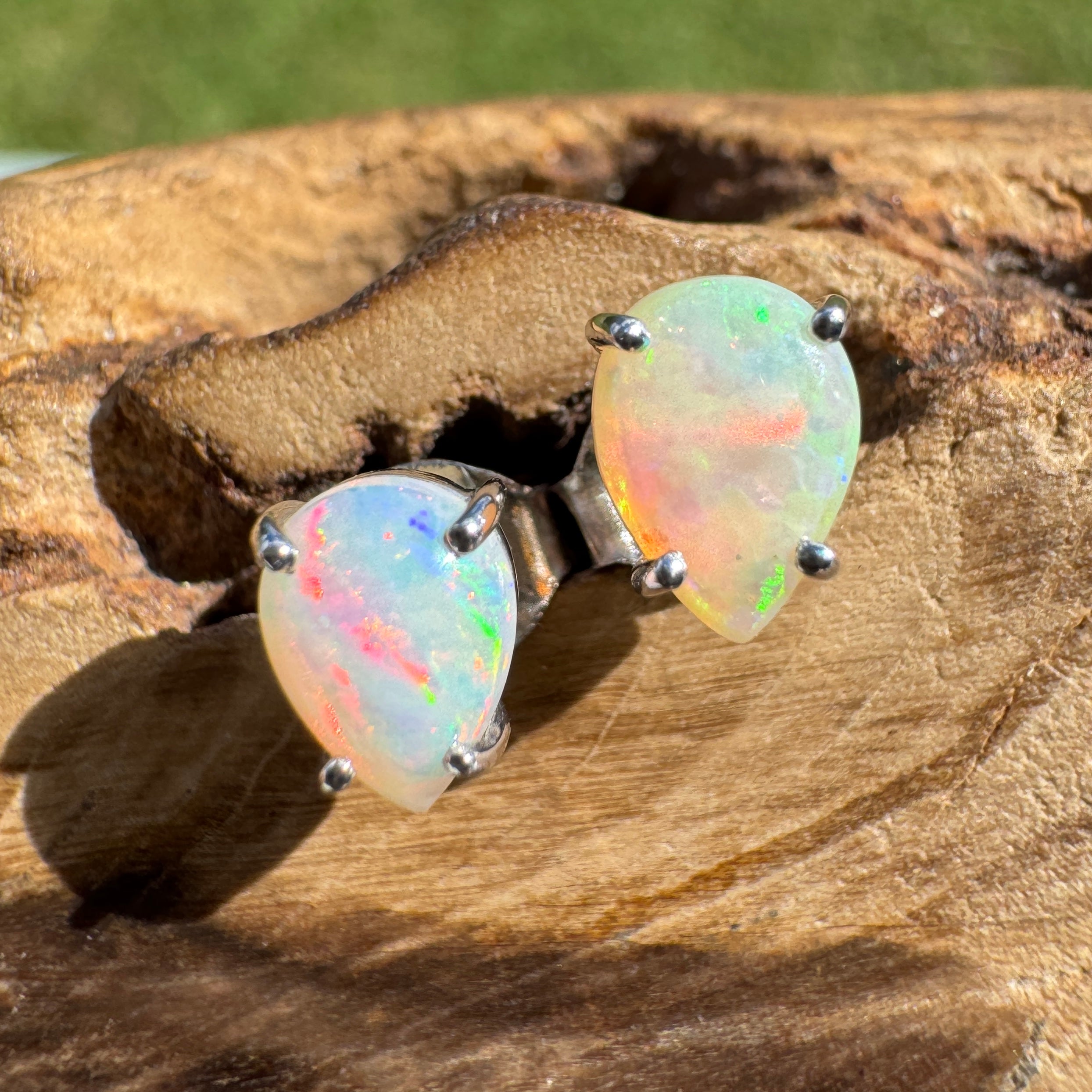 1ct Coober Pedy Opal Earrings ~ 'Coral Sea Flare' | 925 Sterling Silver | Solid Australian Opal