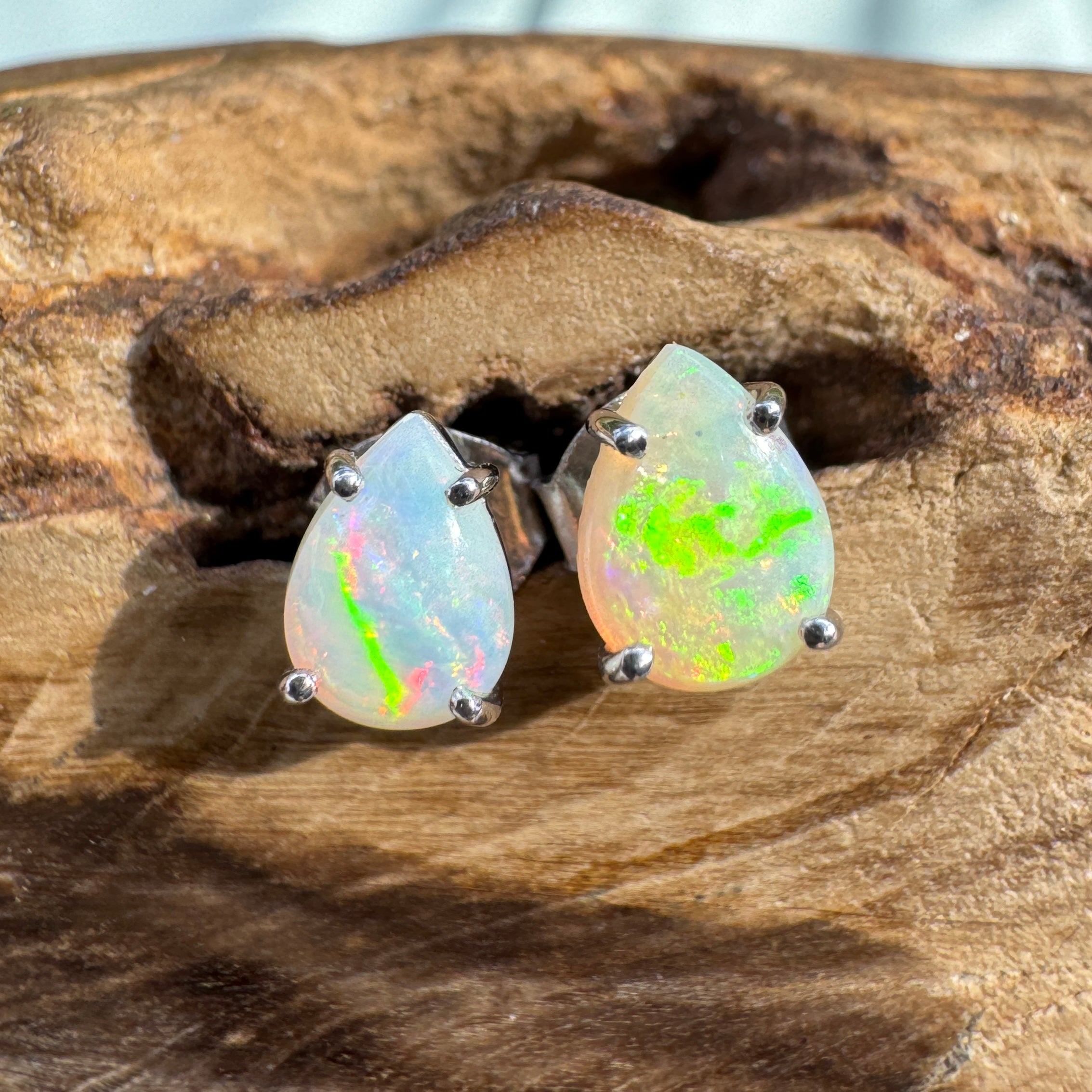 1ct Coober Pedy Opal Earrings ~ 'Coral Sea Flare' | 925 Sterling Silver | Solid Australian Opal