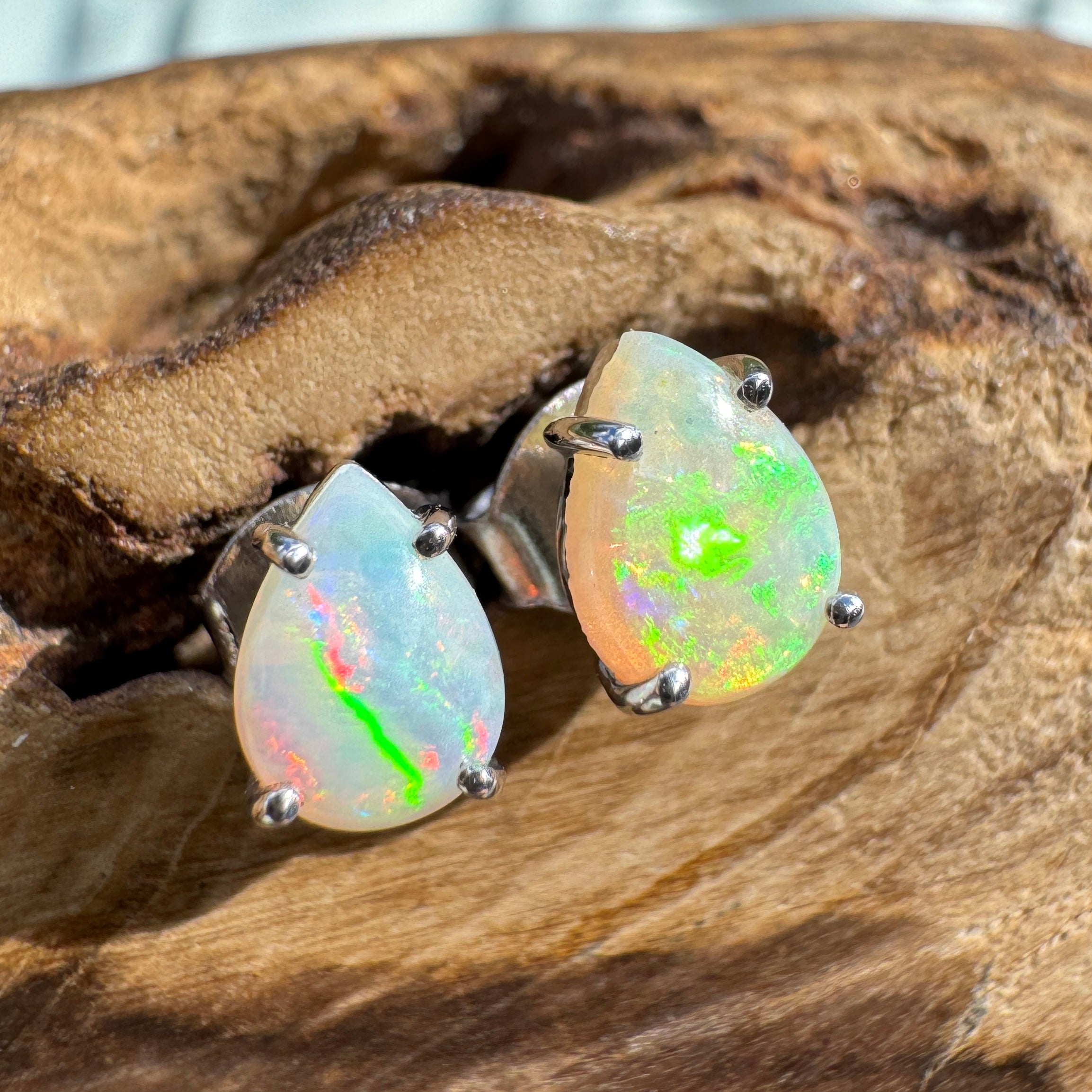 1ct Coober Pedy Opal Earrings ~ 'Coral Sea Flare' | 925 Sterling Silver | Solid Australian Opal