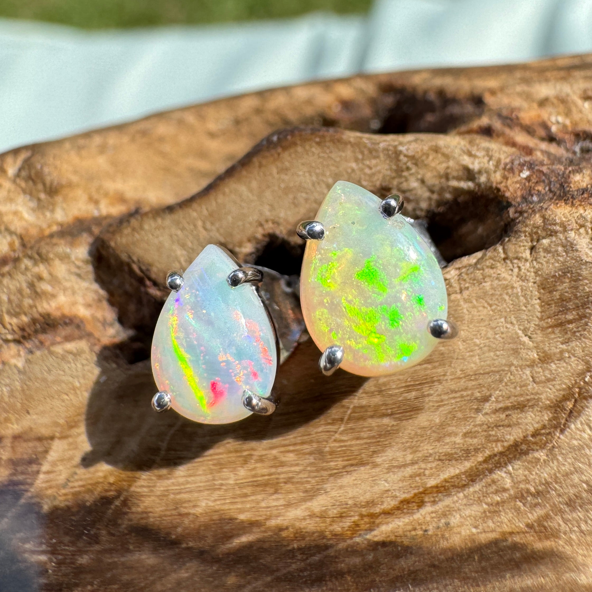 1ct Coober Pedy Opal Earrings ~ 'Coral Sea Flare' | 925 Sterling Silver | Solid Australian Opal