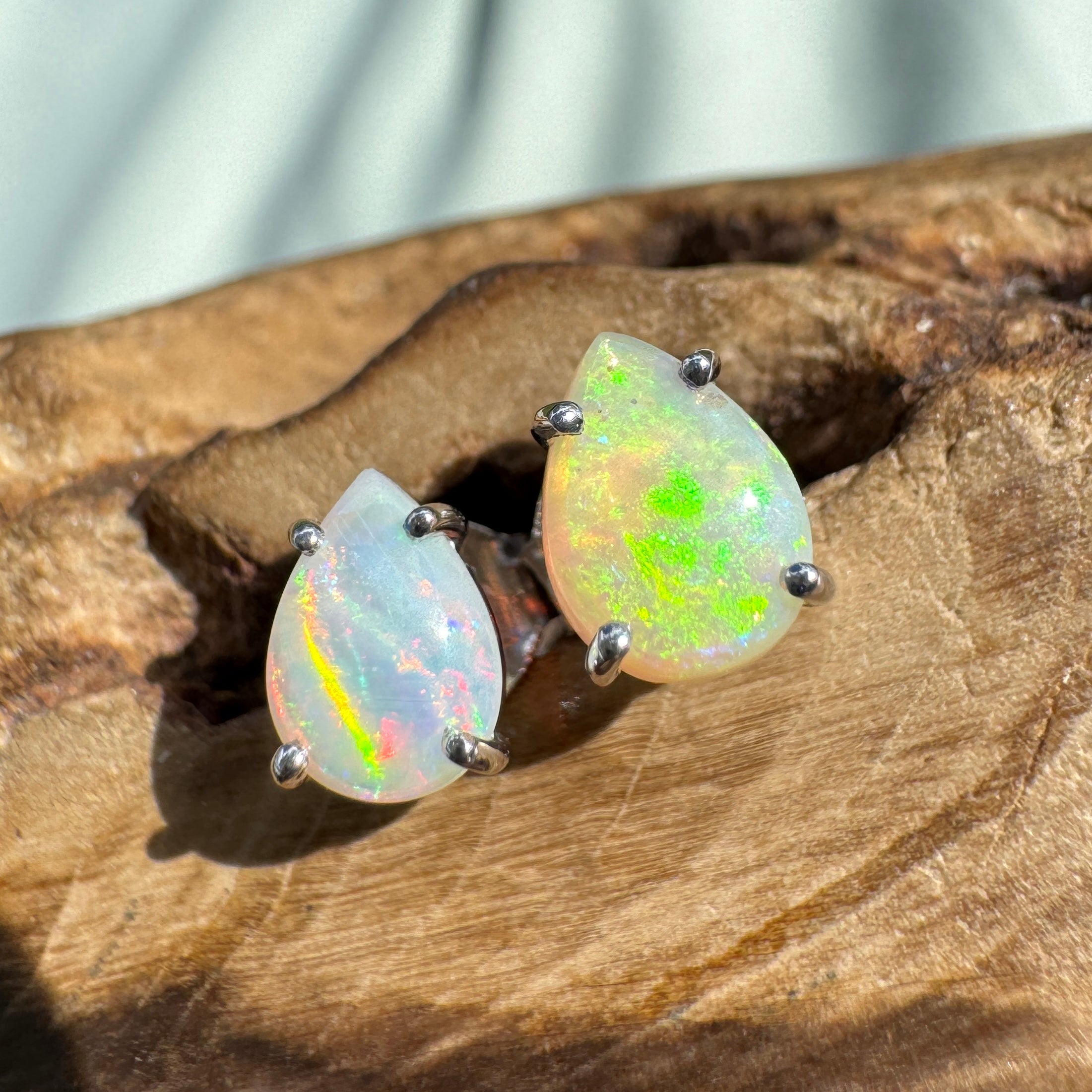 1ct Coober Pedy Opal Earrings ~ 'Coral Sea Flare' | 925 Sterling Silver | Solid Australian Opal