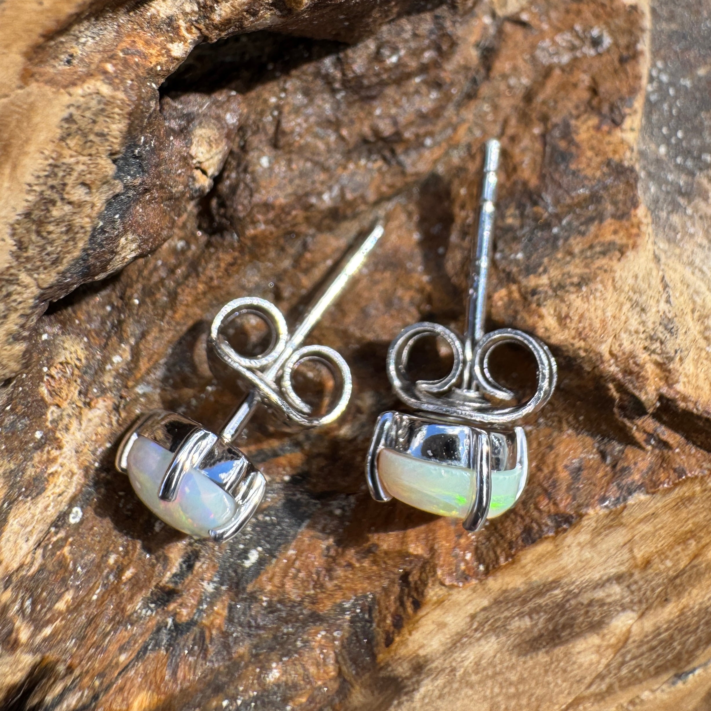 1ct Coober Pedy Opal Earrings ~ 'Coral Sea Flare' | 925 Sterling Silver | Solid Australian Opal
