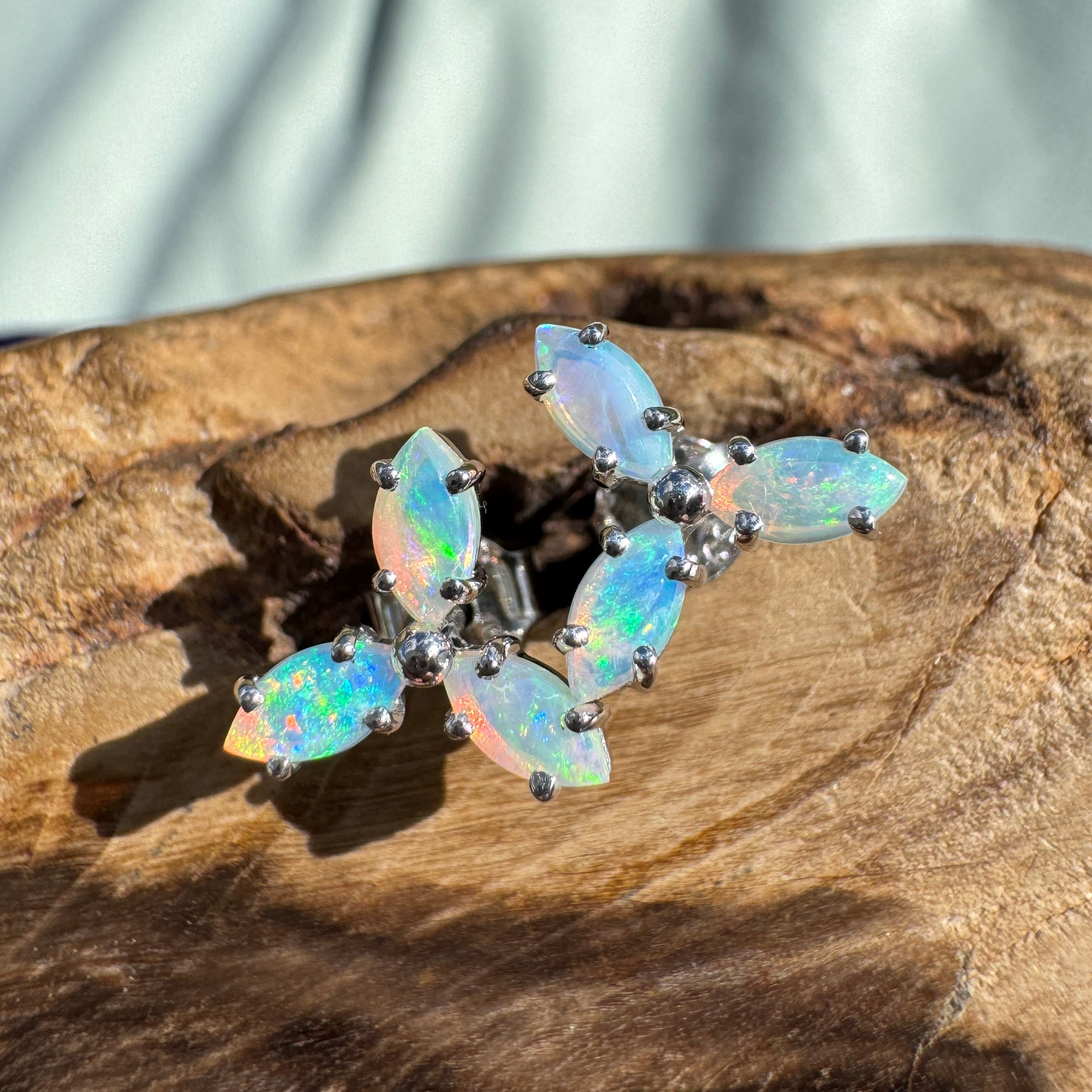 1ct Lightning Ridge Crystal Opal Stud Earrings ~ 'Hyams Beach Glow' | 925 Sterling Silver | Solid Australian Opal