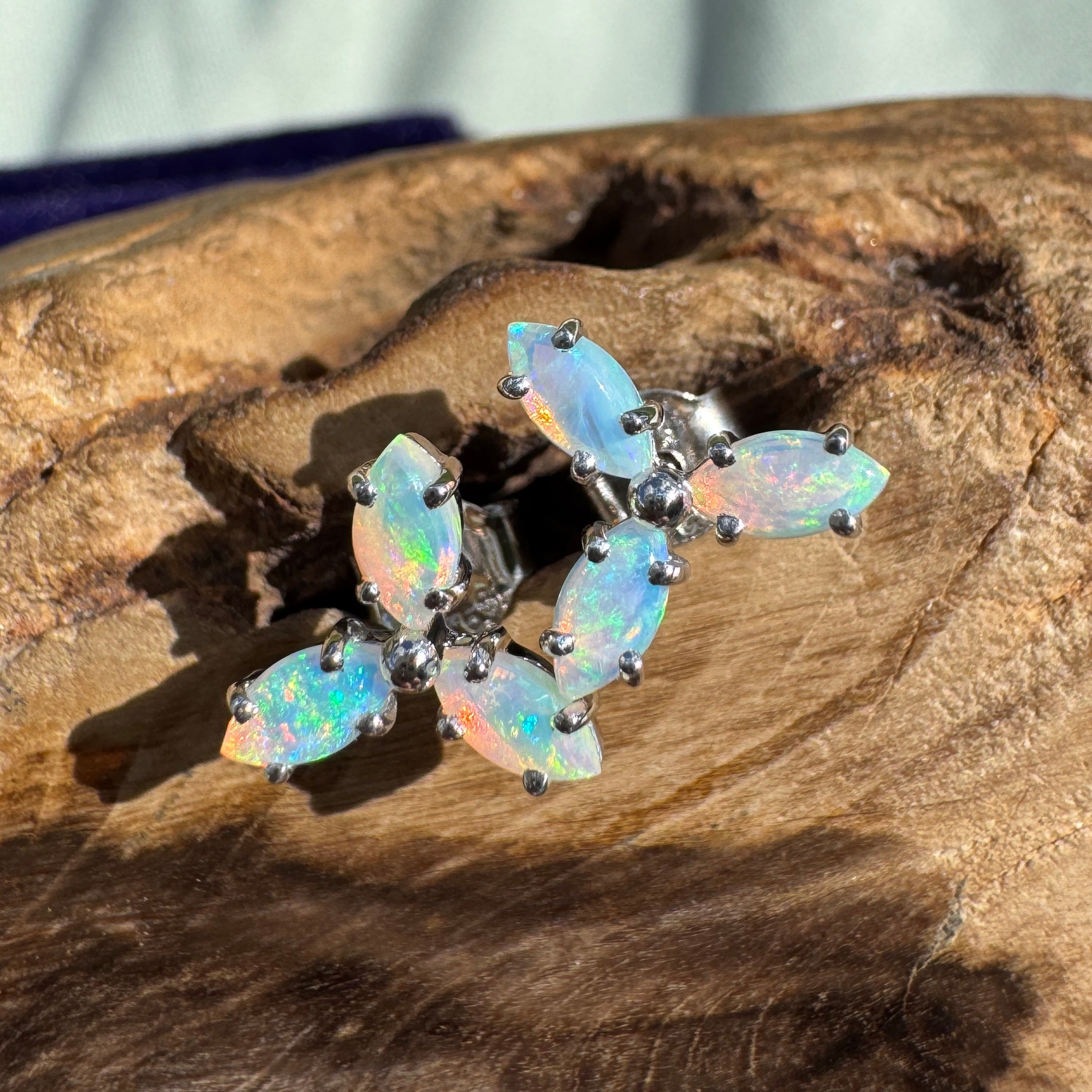 1ct Lightning Ridge Crystal Opal Stud Earrings ~ 'Hyams Beach Glow' | 925 Sterling Silver | Solid Australian Opal