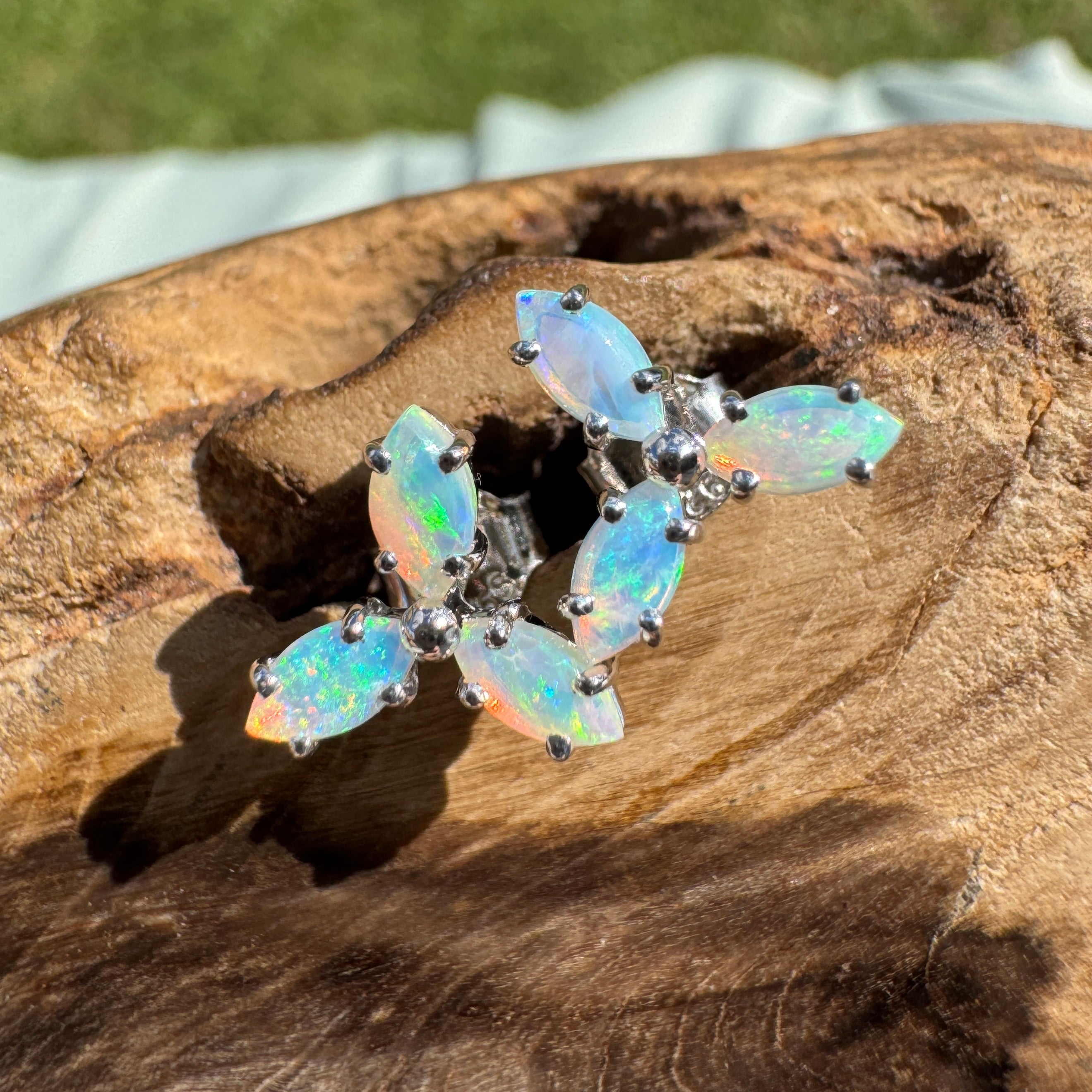 1ct Lightning Ridge Crystal Opal Stud Earrings ~ 'Hyams Beach Glow' | 925 Sterling Silver | Solid Australian Opal