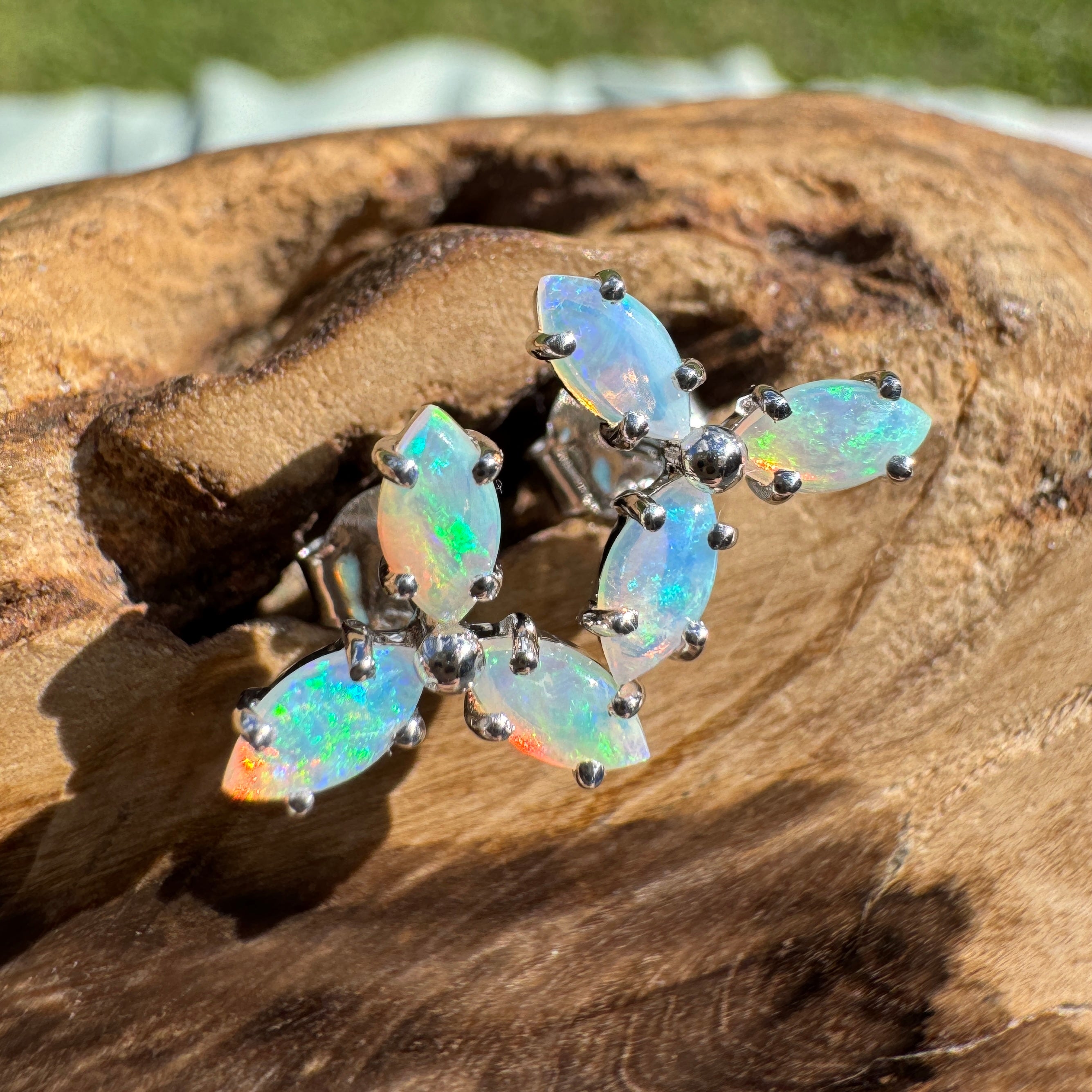 1ct Lightning Ridge Crystal Opal Stud Earrings ~ 'Hyams Beach Glow' | 925 Sterling Silver | Solid Australian Opal